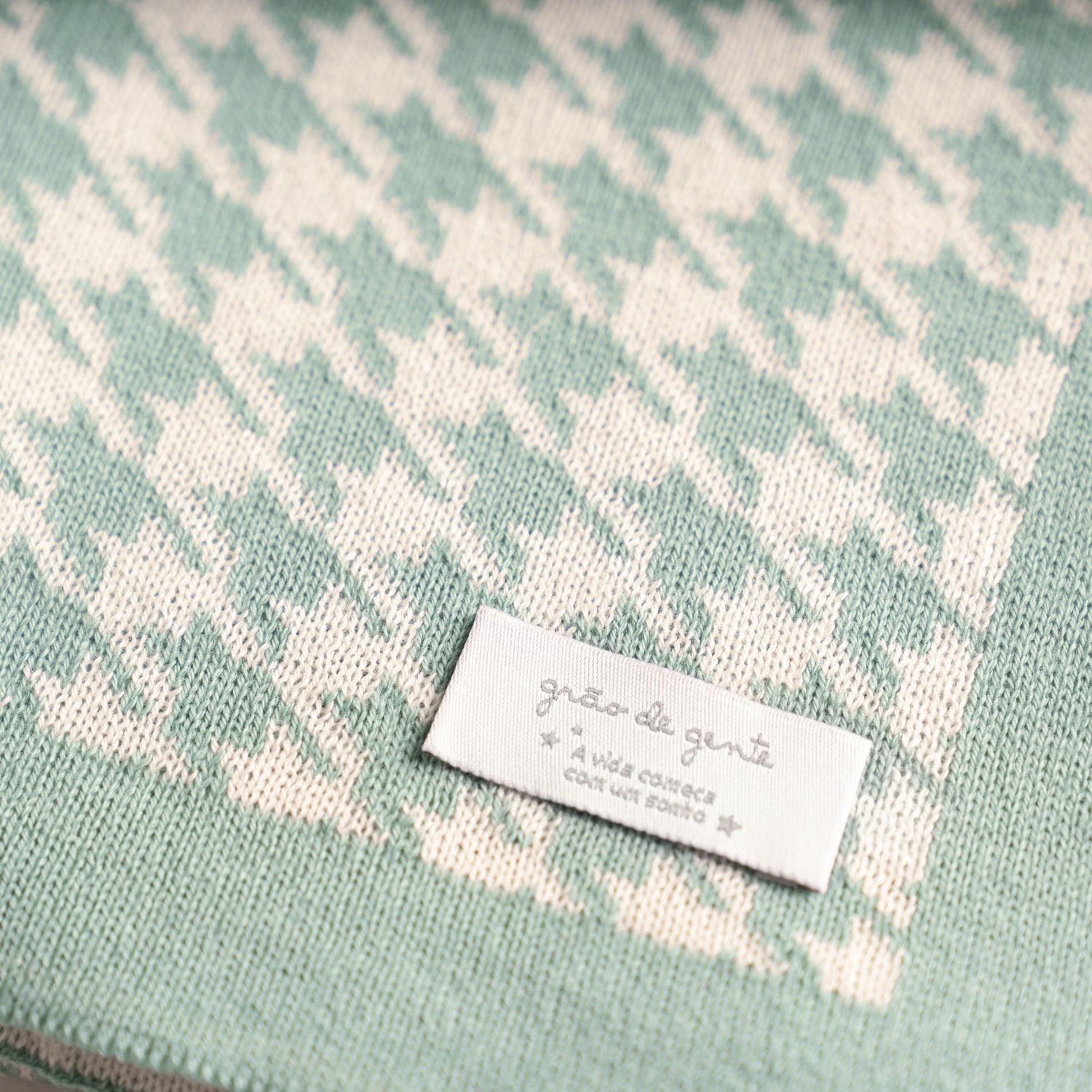 Manta Bebê Tricot Jacquard Pied de Poule Preto 80cm