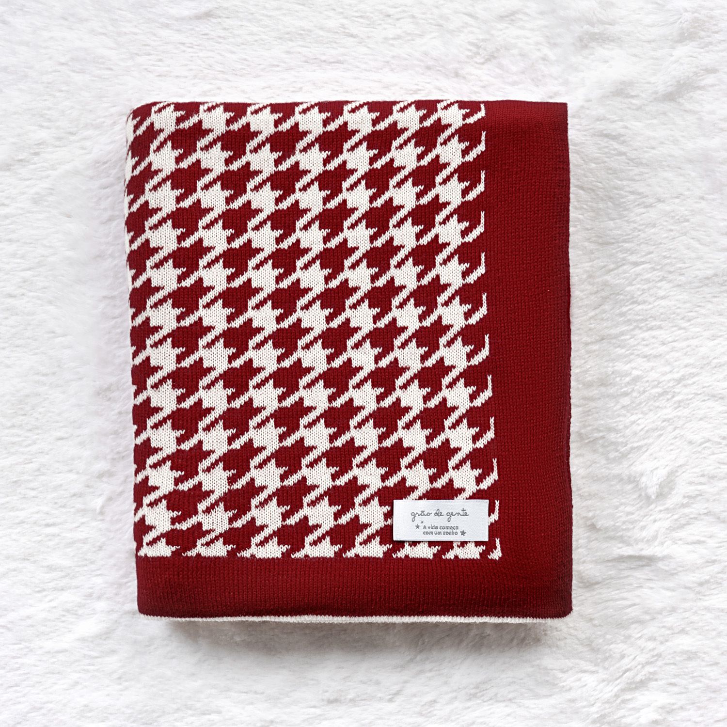 Manta Bebê Tricot Jacquard Pied de Poule Preto 80cm