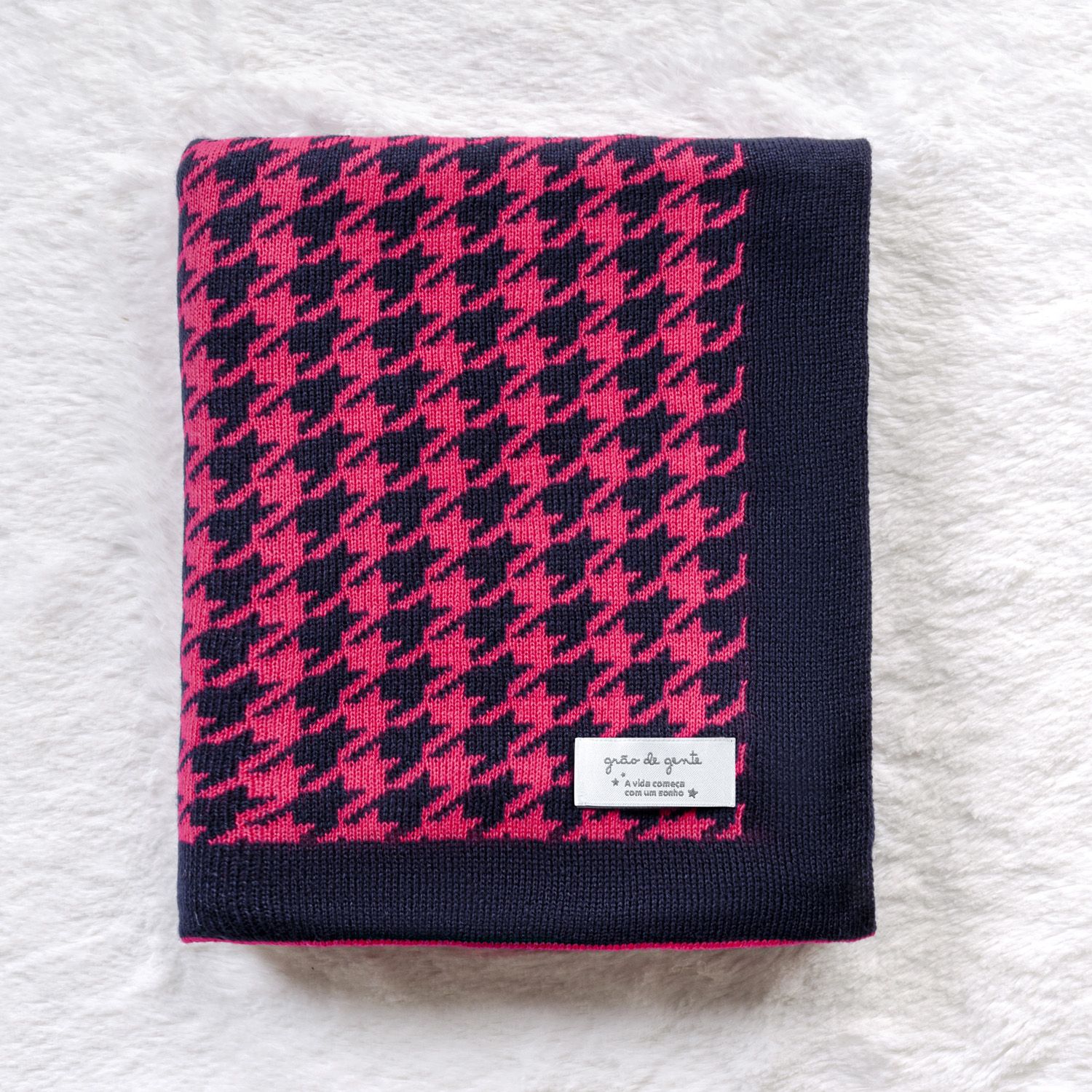 Manta Bebê Tricot Jacquard Pied de Poule Preto 80cm