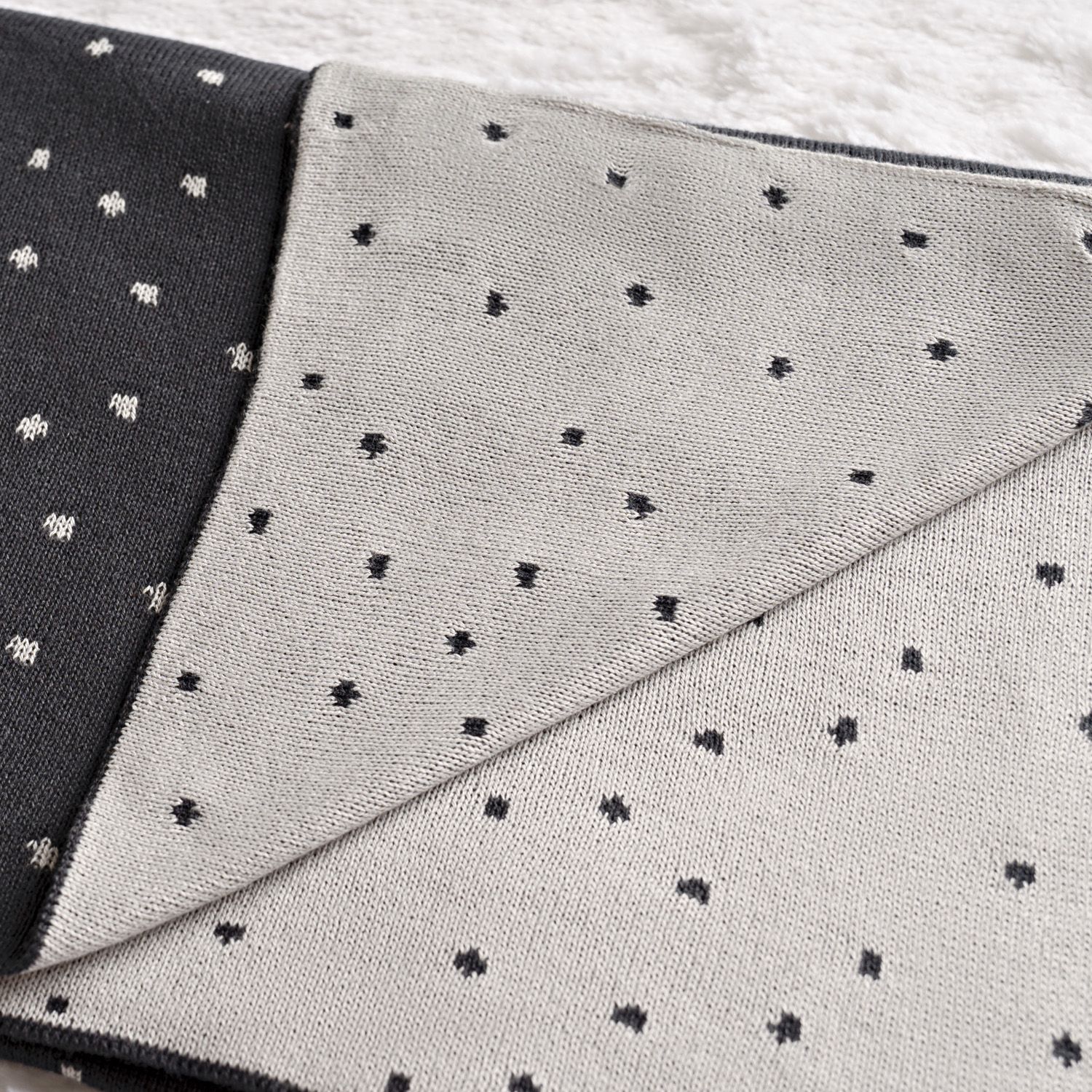 Manta Bebê Tricot Jacquard Poá Dupla Face Preto 80cm