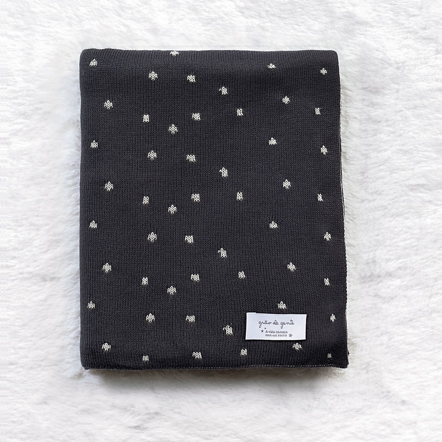 Manta Bebê Tricot Jacquard Poá Dupla Face Preto 80cm