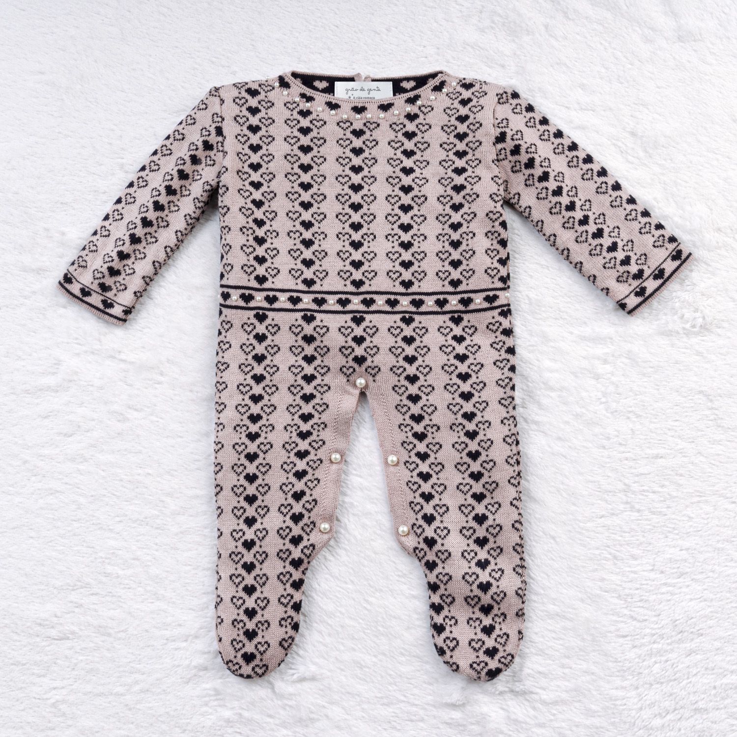 Macacão Tricot Mademoiselle Coração Nude e Azul Marinho