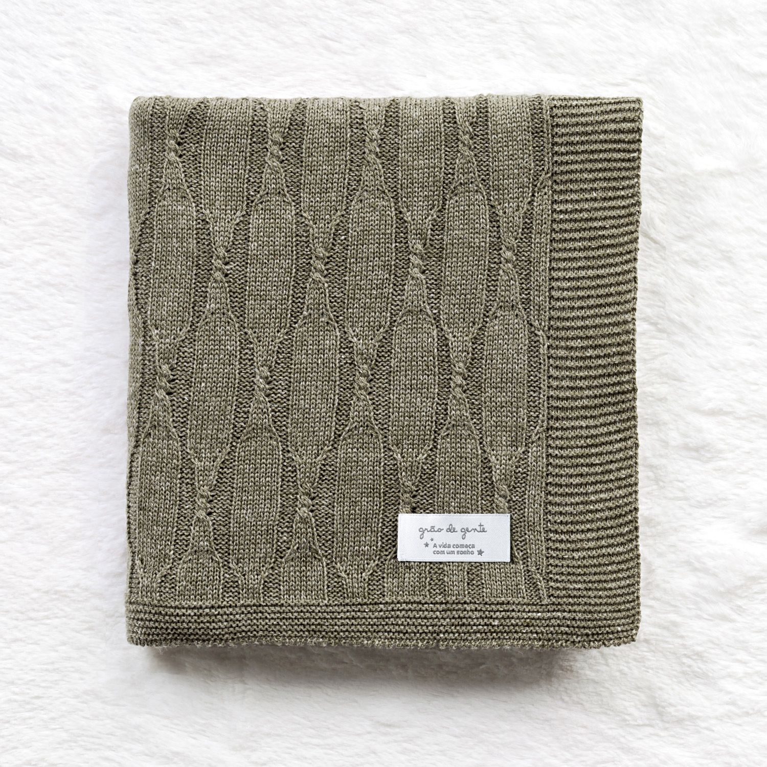 Manta Bebê Tricot Trama Aram Verde Musgo 80cm