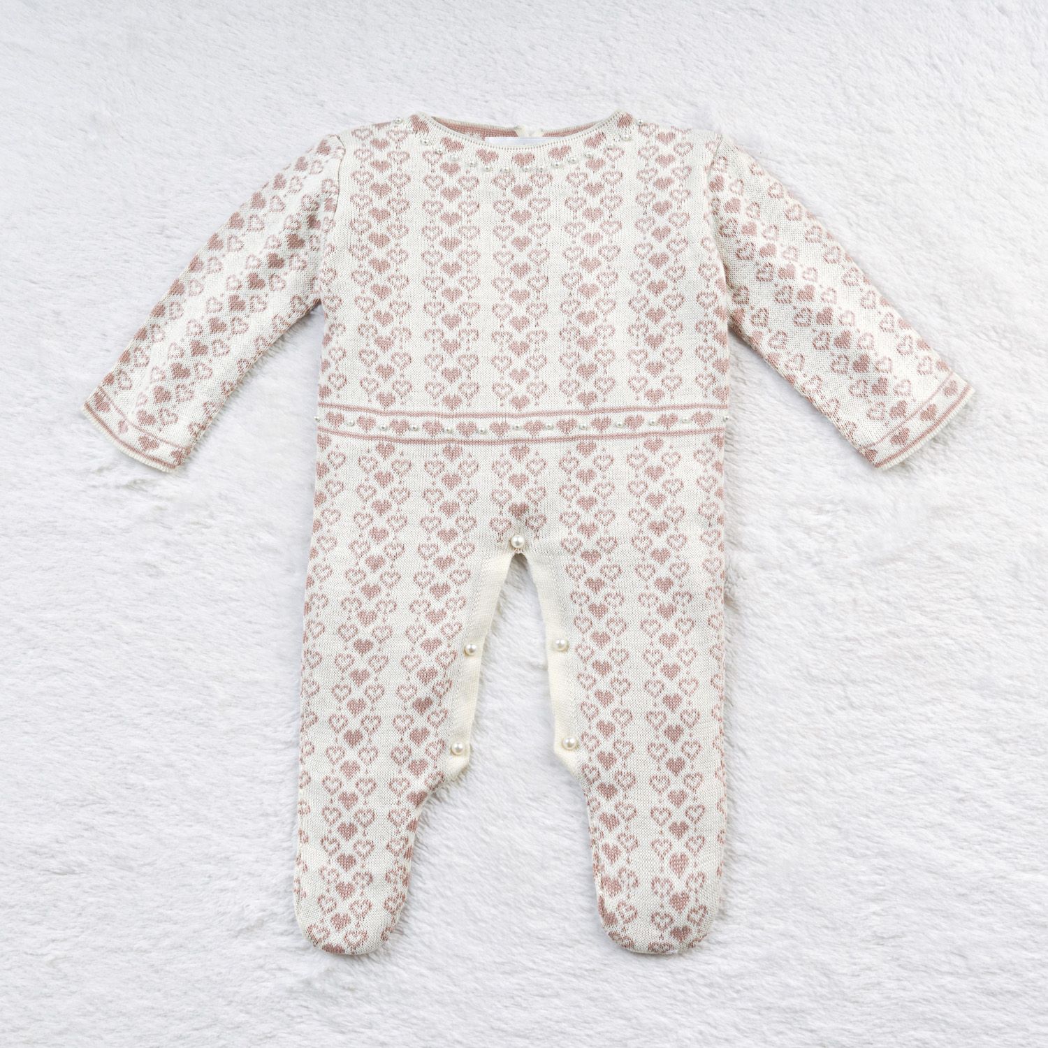 Macacão Tricot Mademoiselle Coração Nude e Azul Marinho