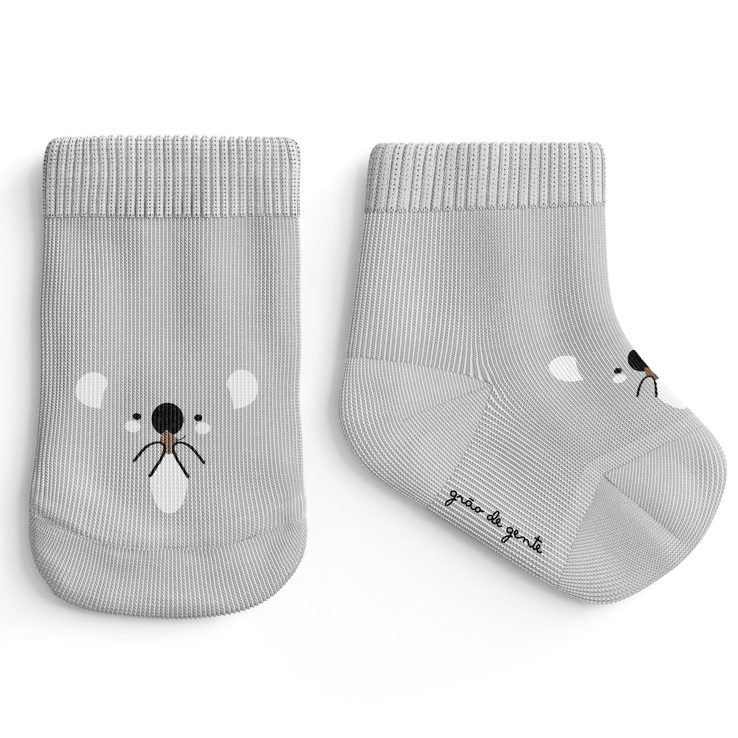 Kit Meia Bebê Coala Cinza 2 Pares