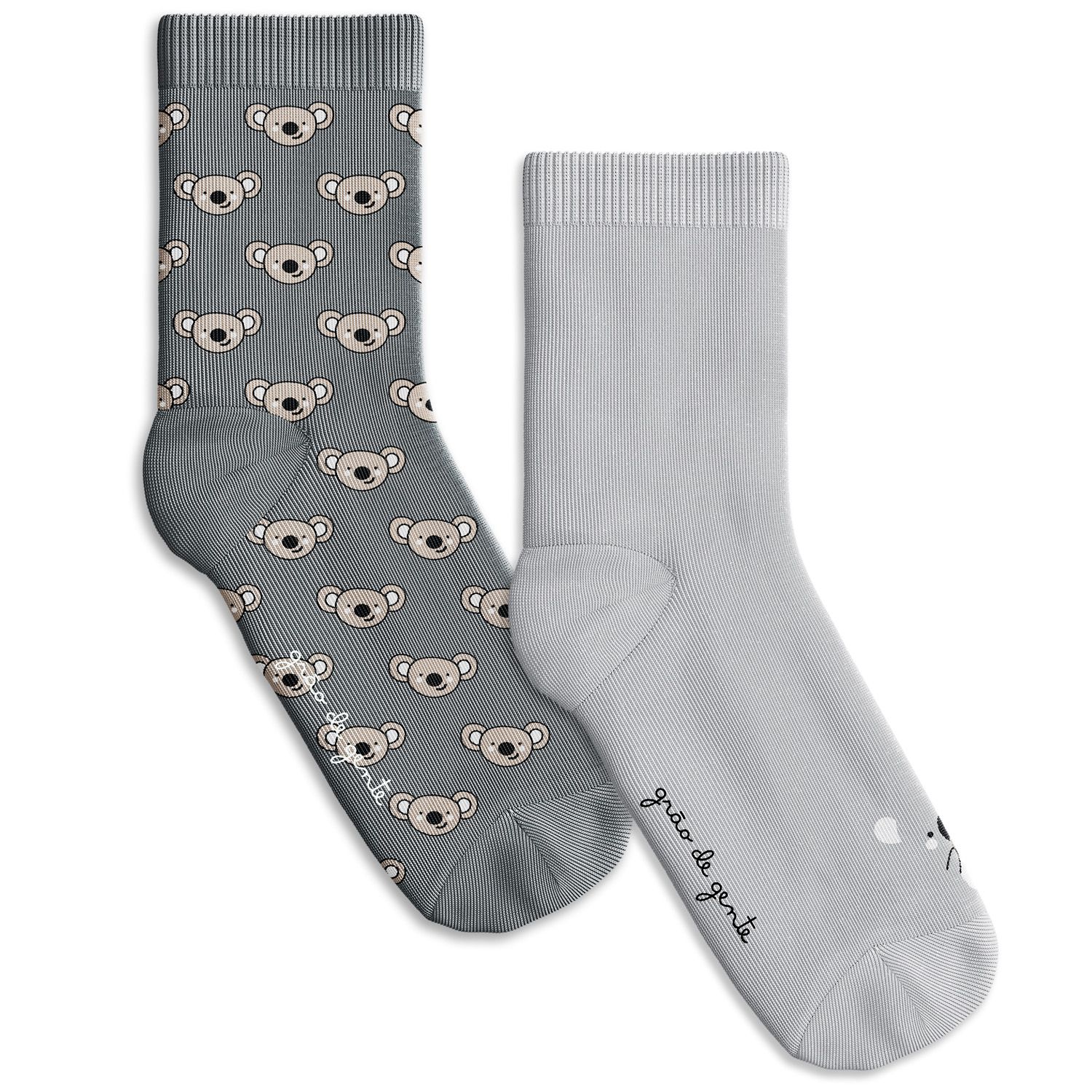 Kit Meia Bebê Coala Cinza 2 Pares