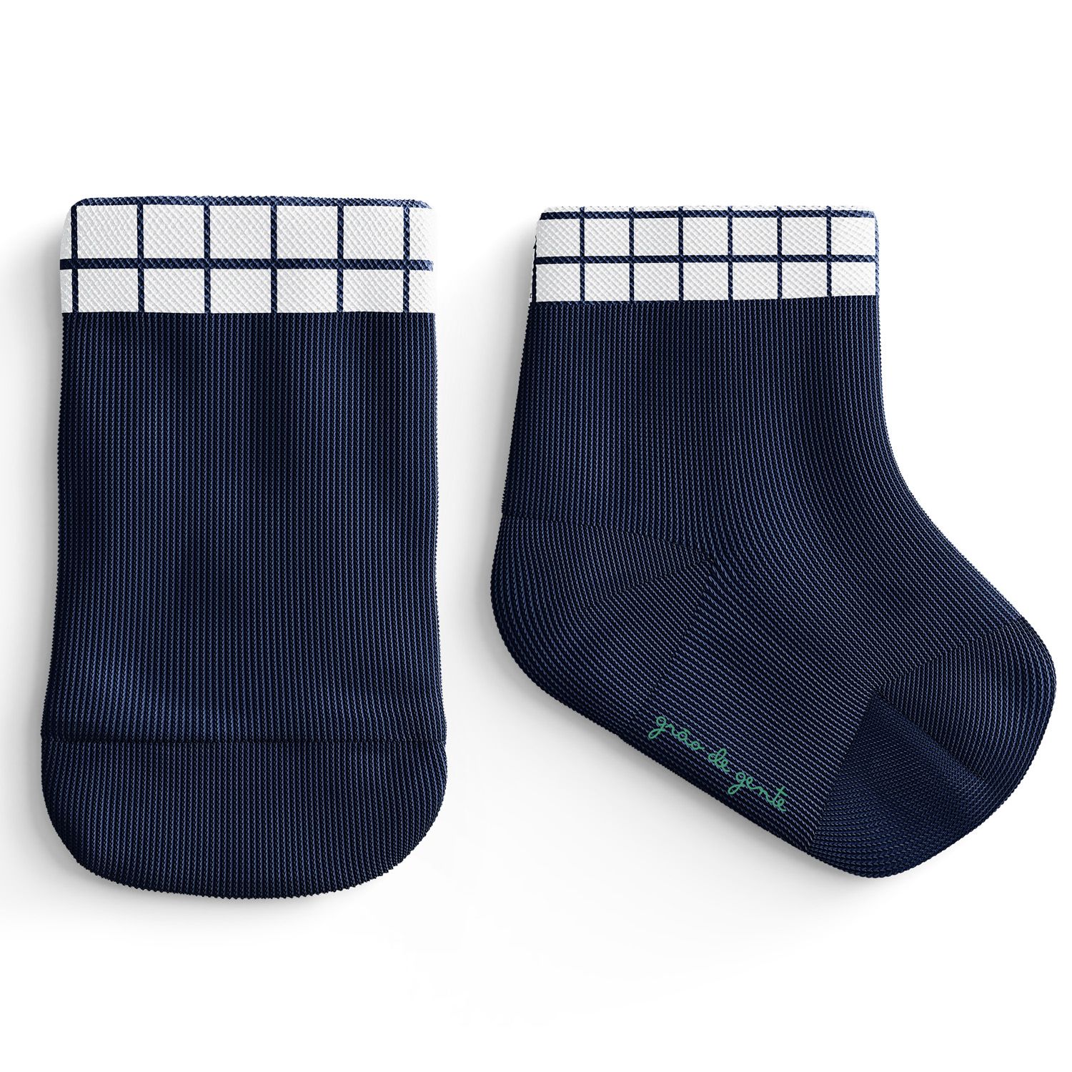 Kit Meia Bebê Grid Azul Marinho 2 Pares