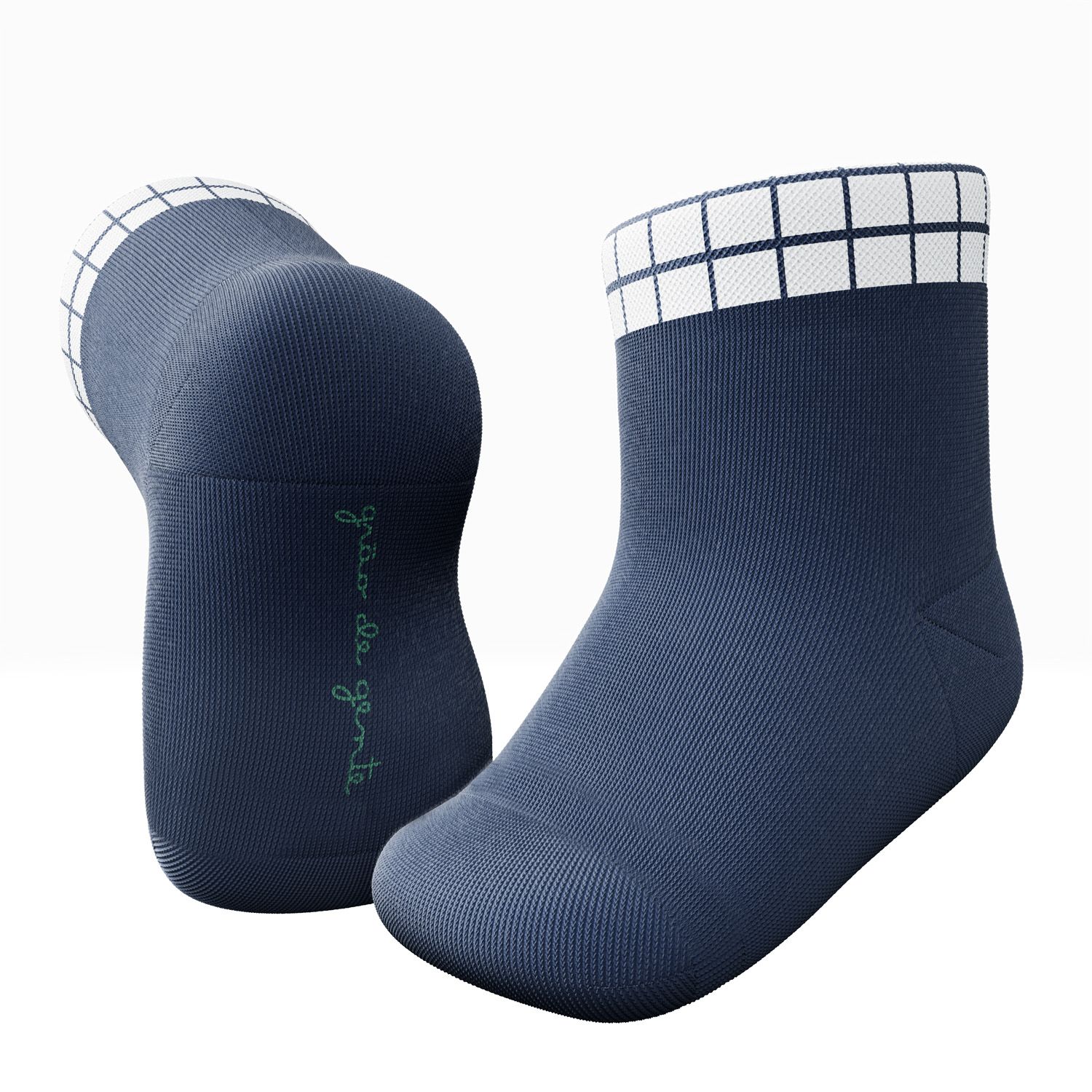 Kit Meia Bebê Grid Azul Marinho 2 Pares