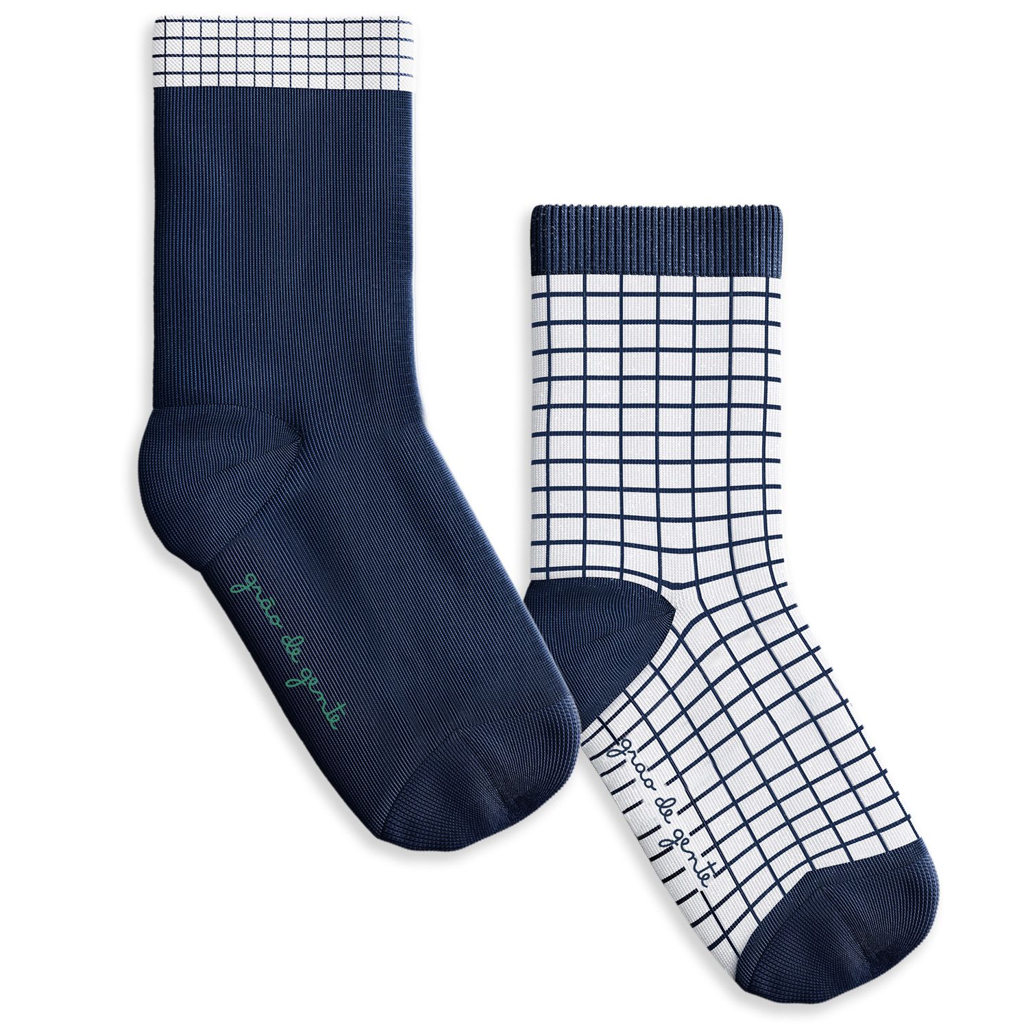 Kit Meia Bebê Grid Azul Marinho 2 Pares