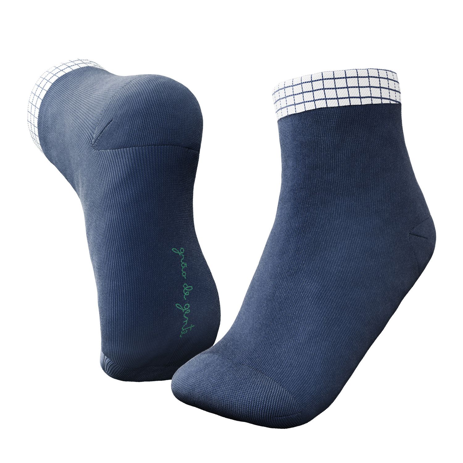 Kit Meia Bebê Grid Azul Marinho 2 Pares