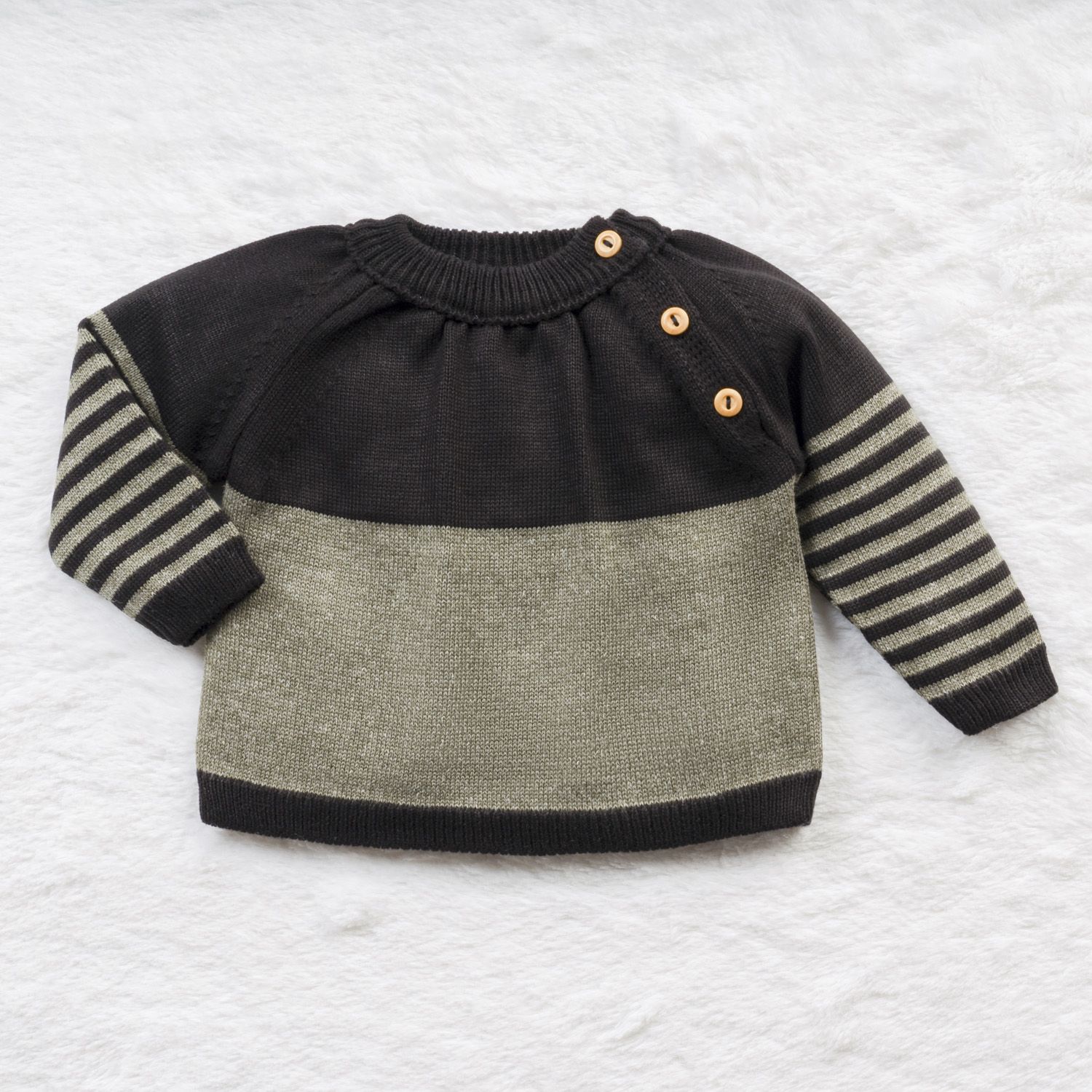 Casaquinho Tricot Listras Bege e Off White