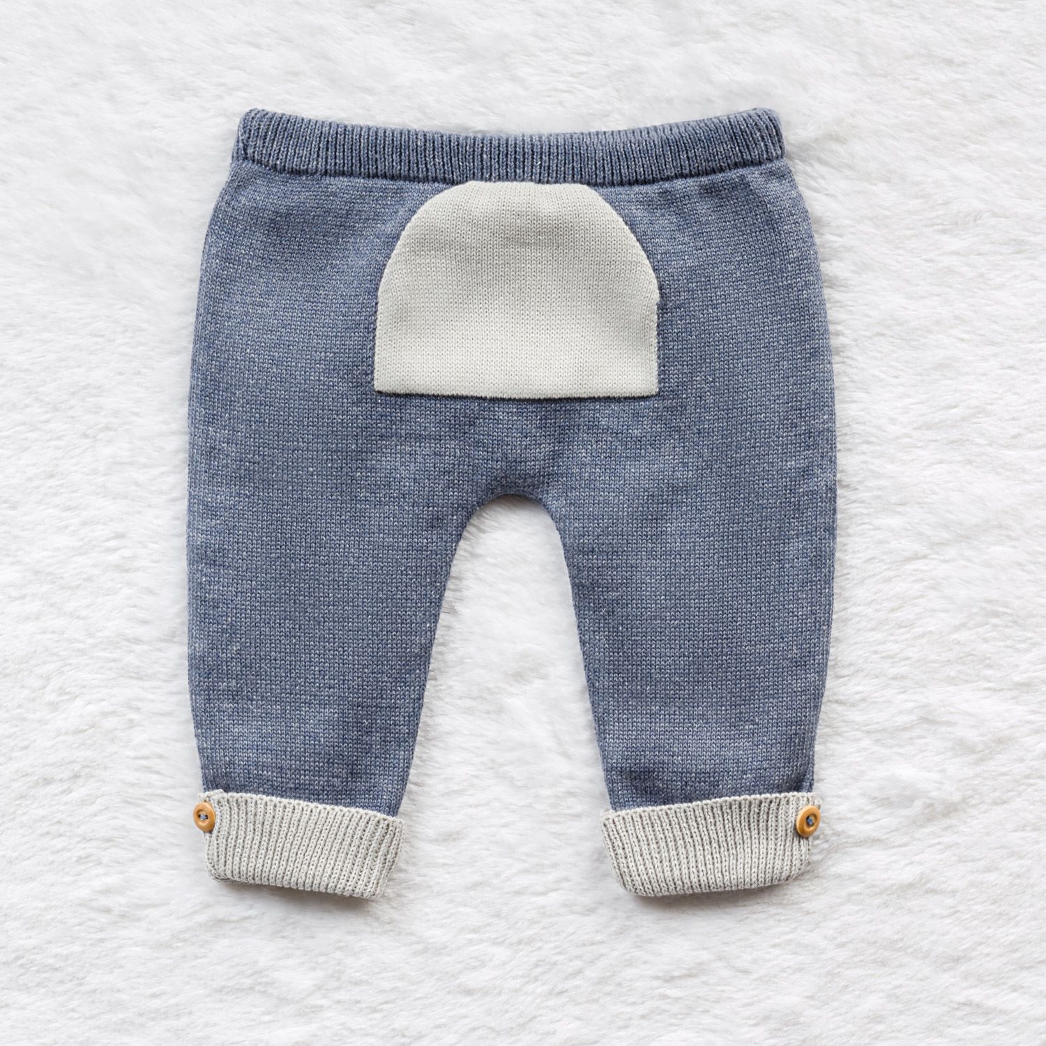 Calça Bebê Saruel Tricot com Bolsinho Bege e Off White
