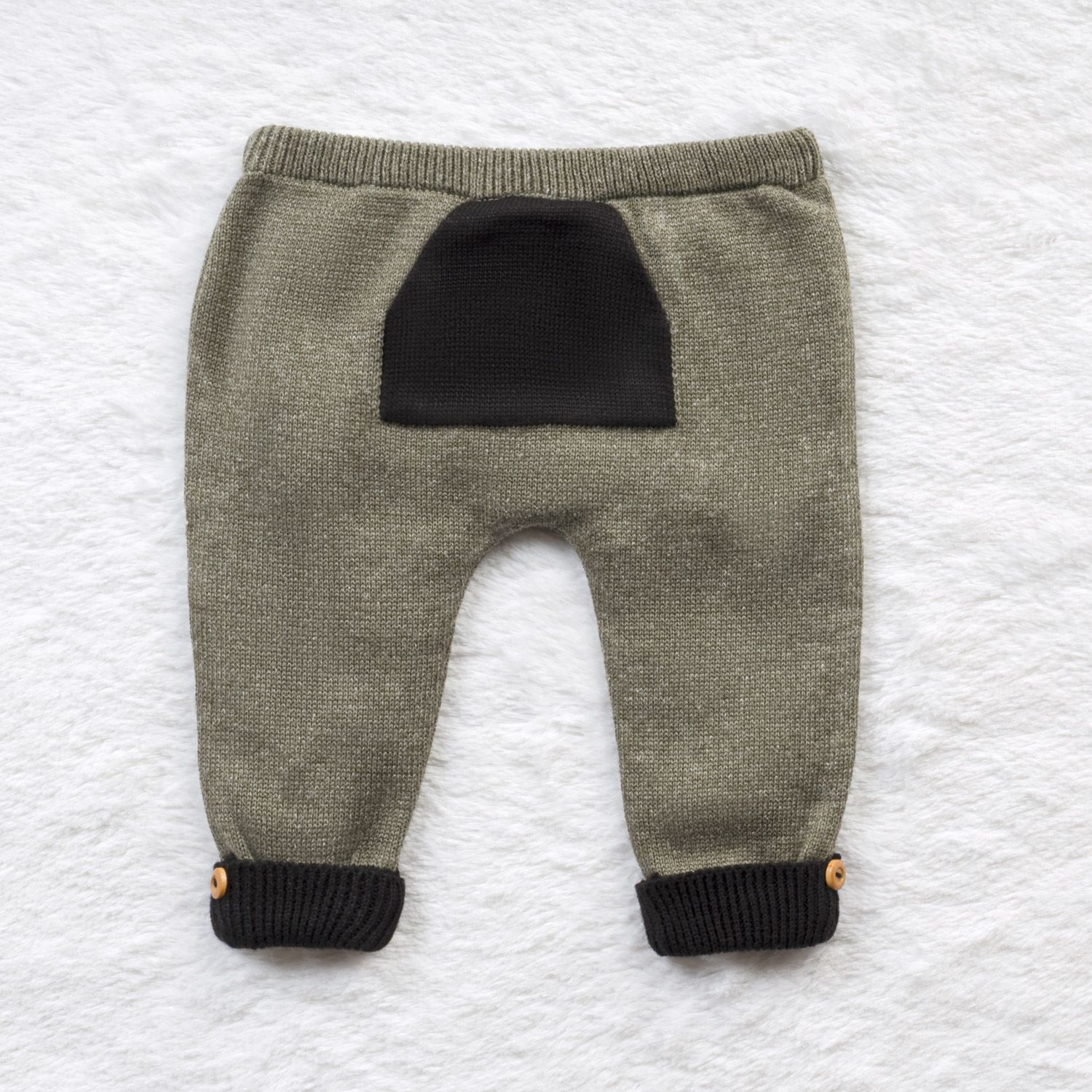 Calça Bebê Saruel Tricot com Bolsinho Bege e Off White