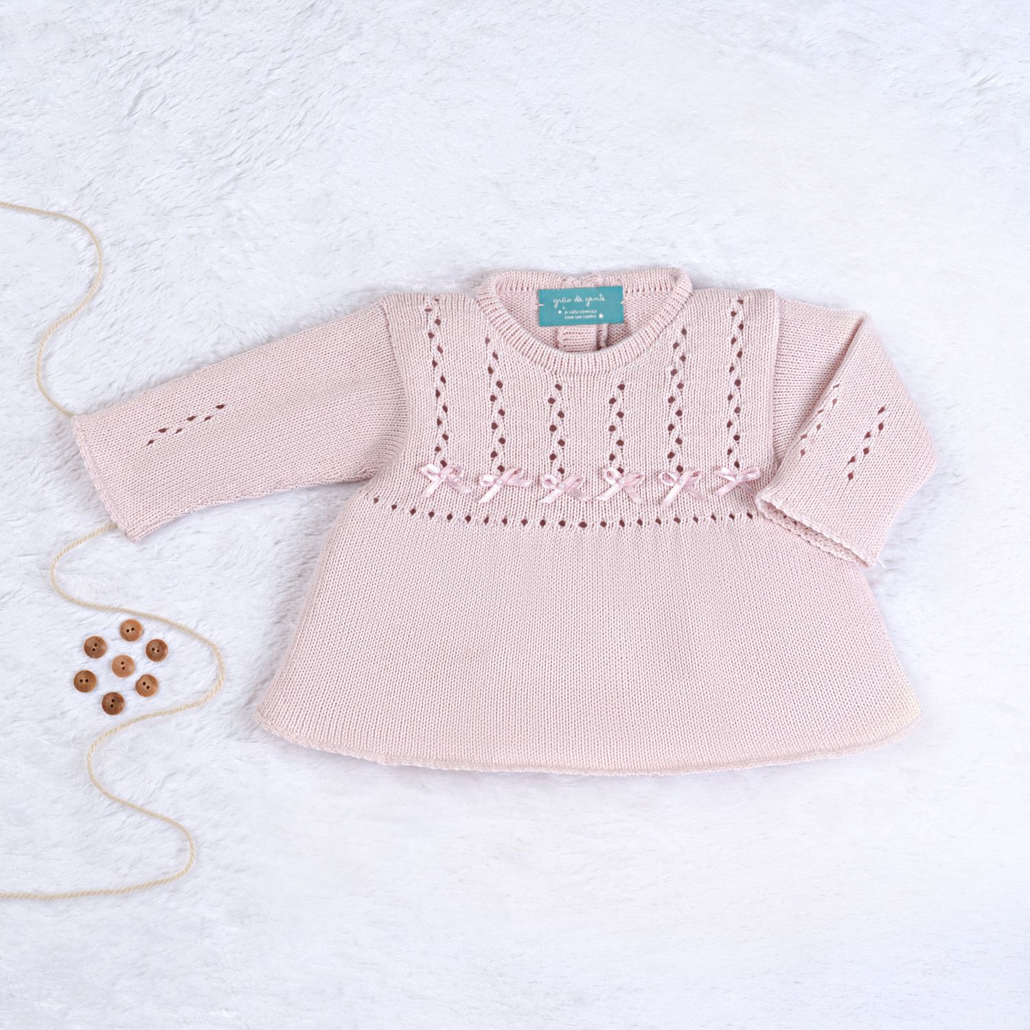 Vestido Tricot Principessa com Pérolas Rosa