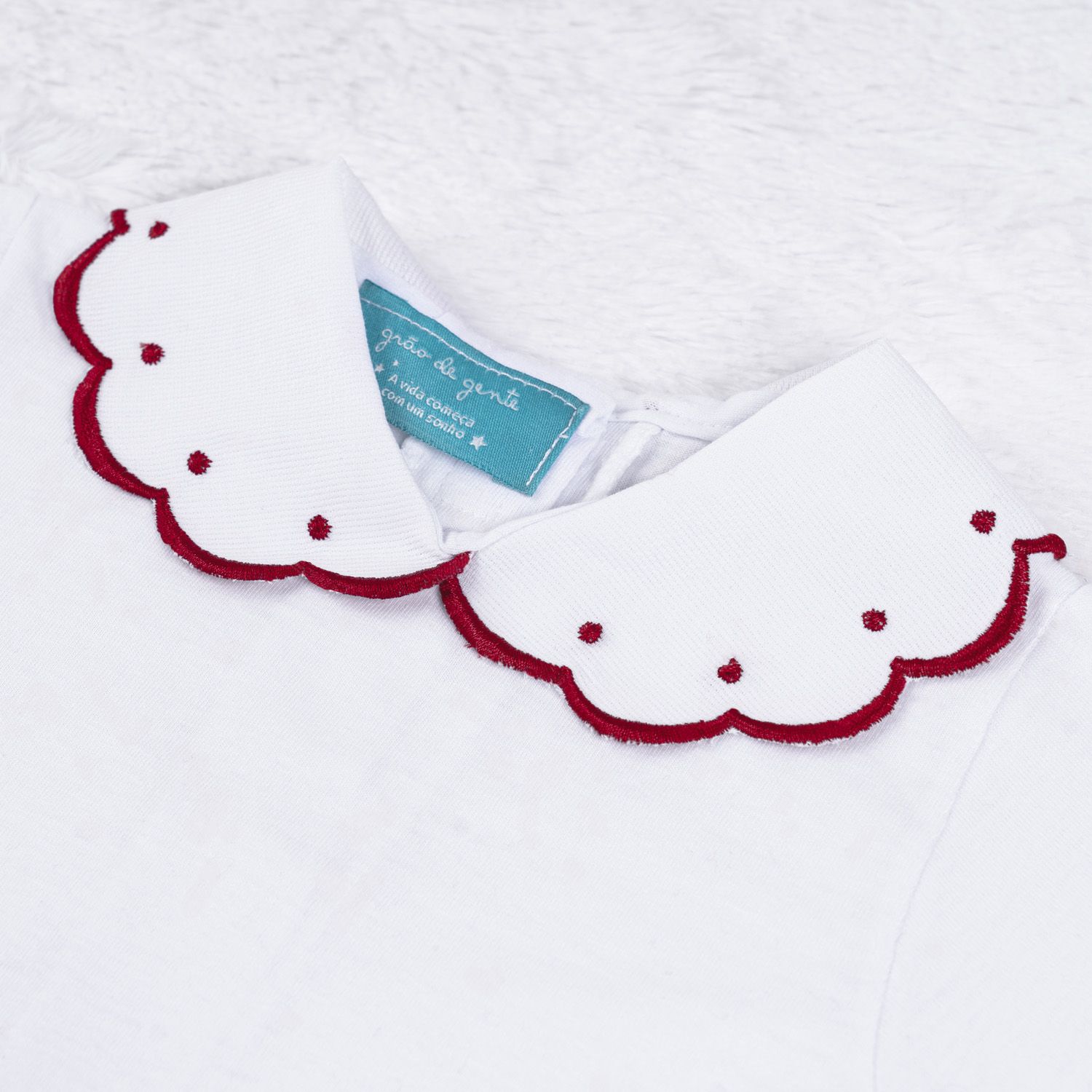 Body Manga Longa Bordado Petit Poá Vermelho