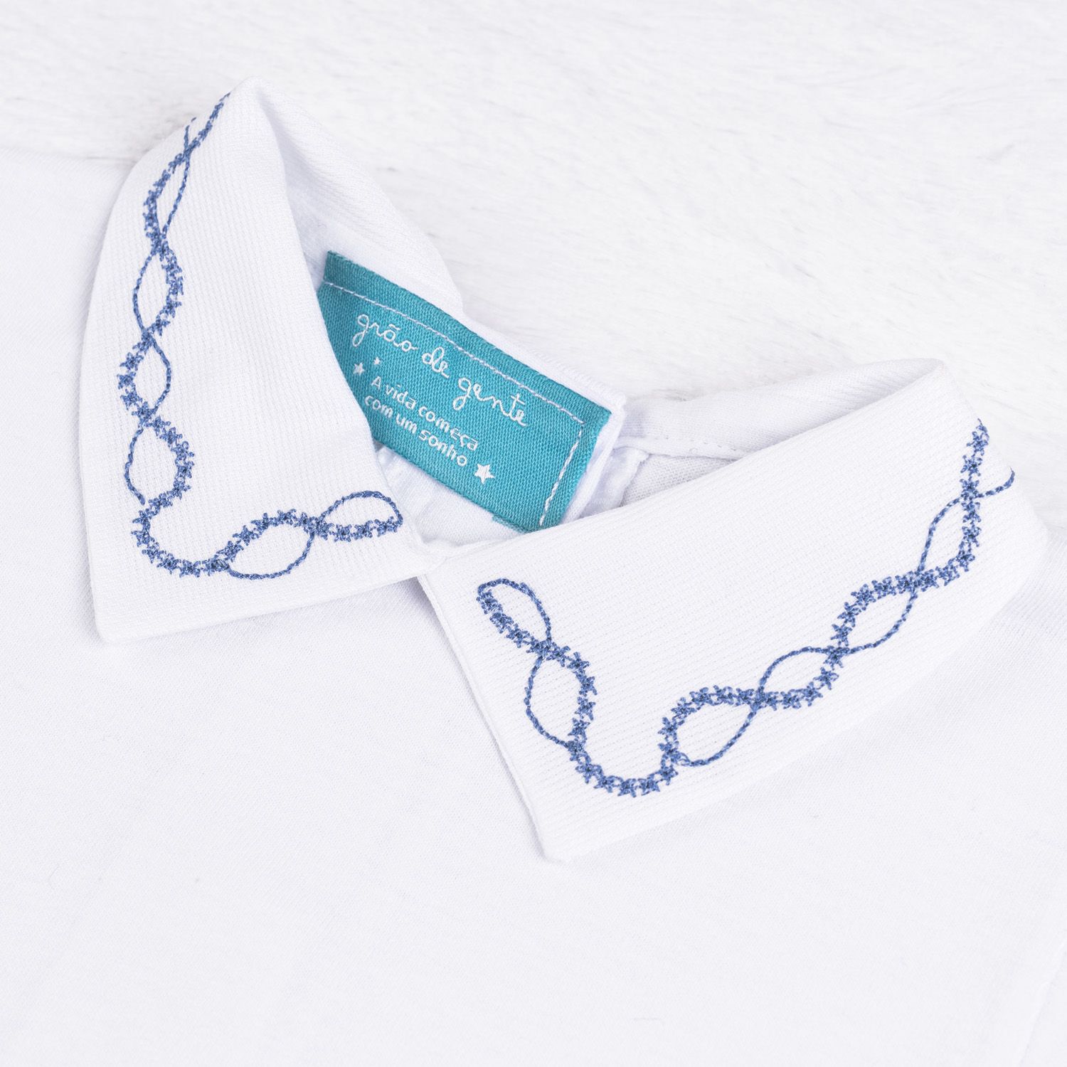 Body Manga Longa Bordado Requinte Cinza