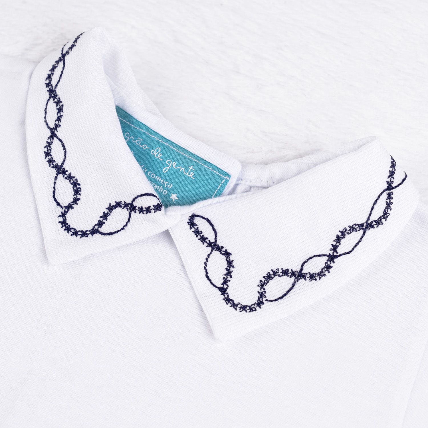 Body Manga Longa Bordado Requinte Cinza