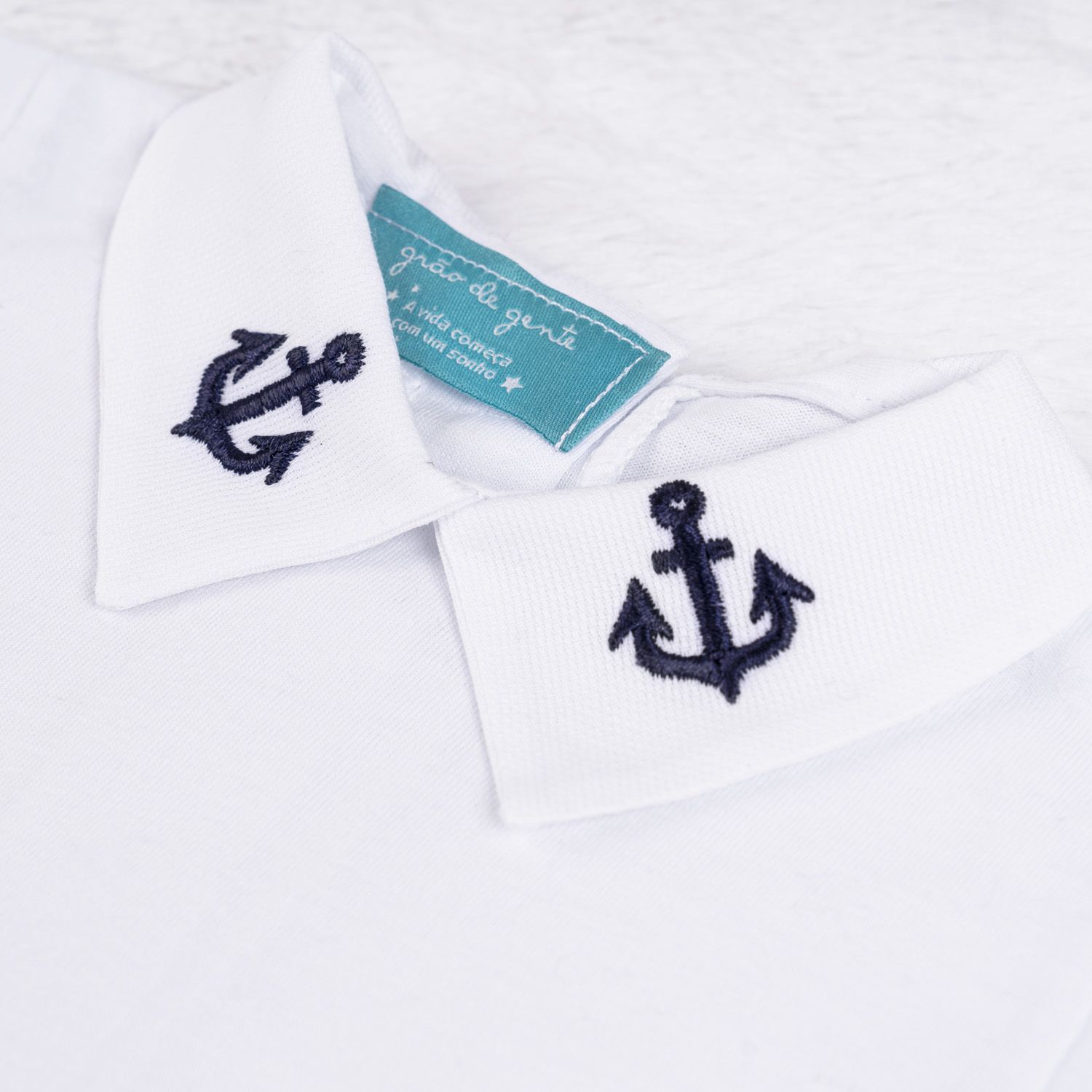 Body Manga Longa Bordado Âncora Navy Azul