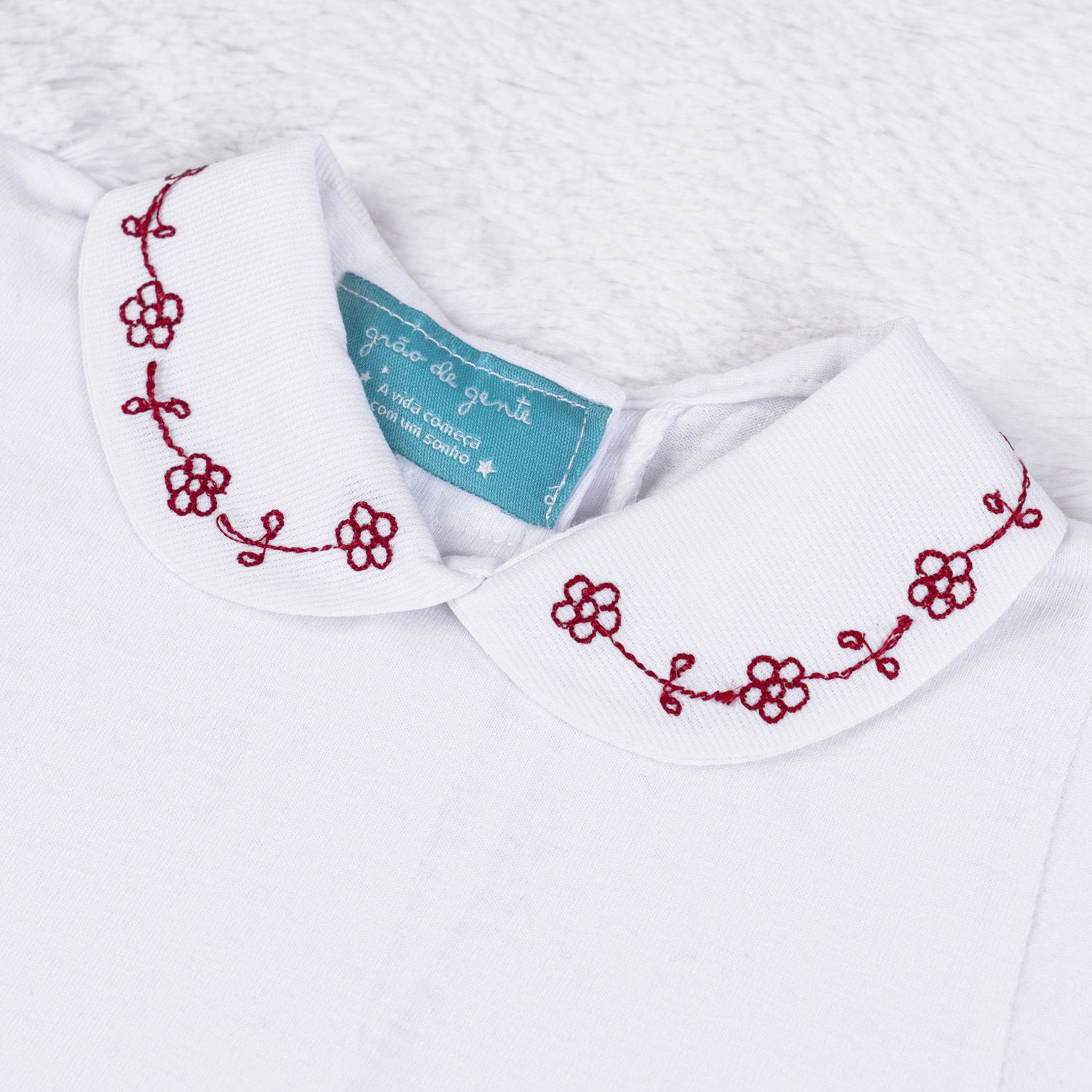 Body Manga Longa Bordado Camélia Rosa