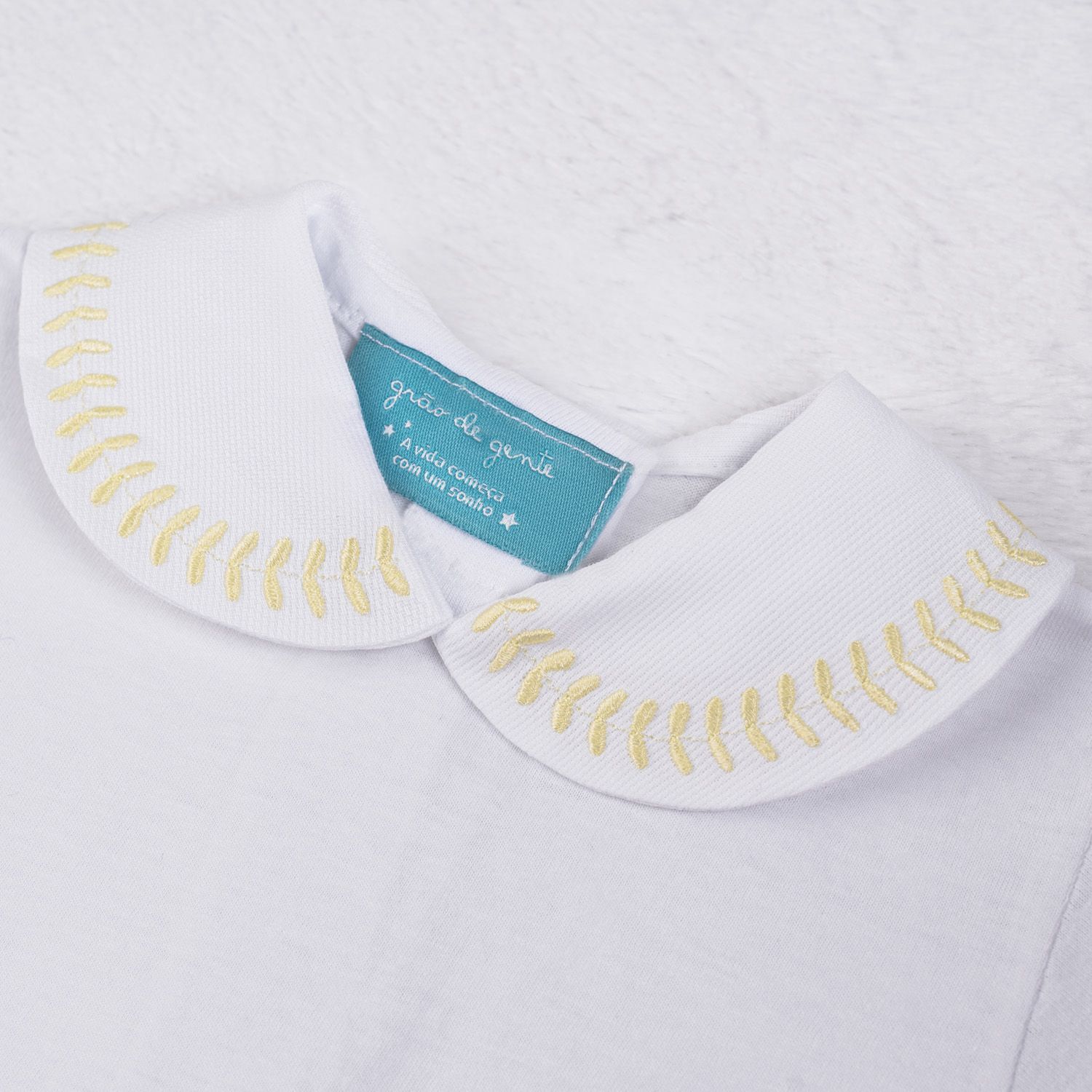 Body Manga Longa Bordado Gola Bebê Amarelo