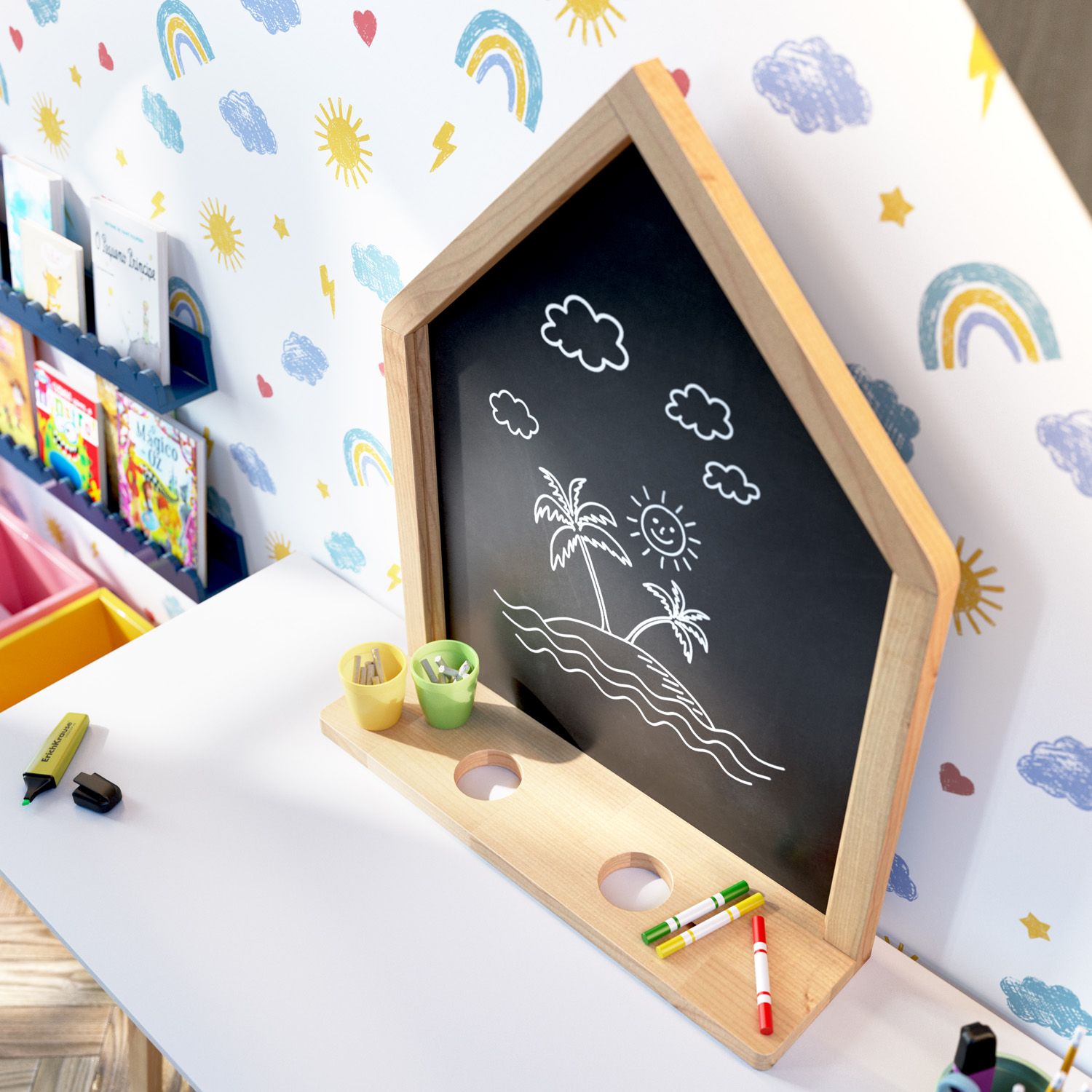 Lousa de Parede Casinha para Desenho Madeira