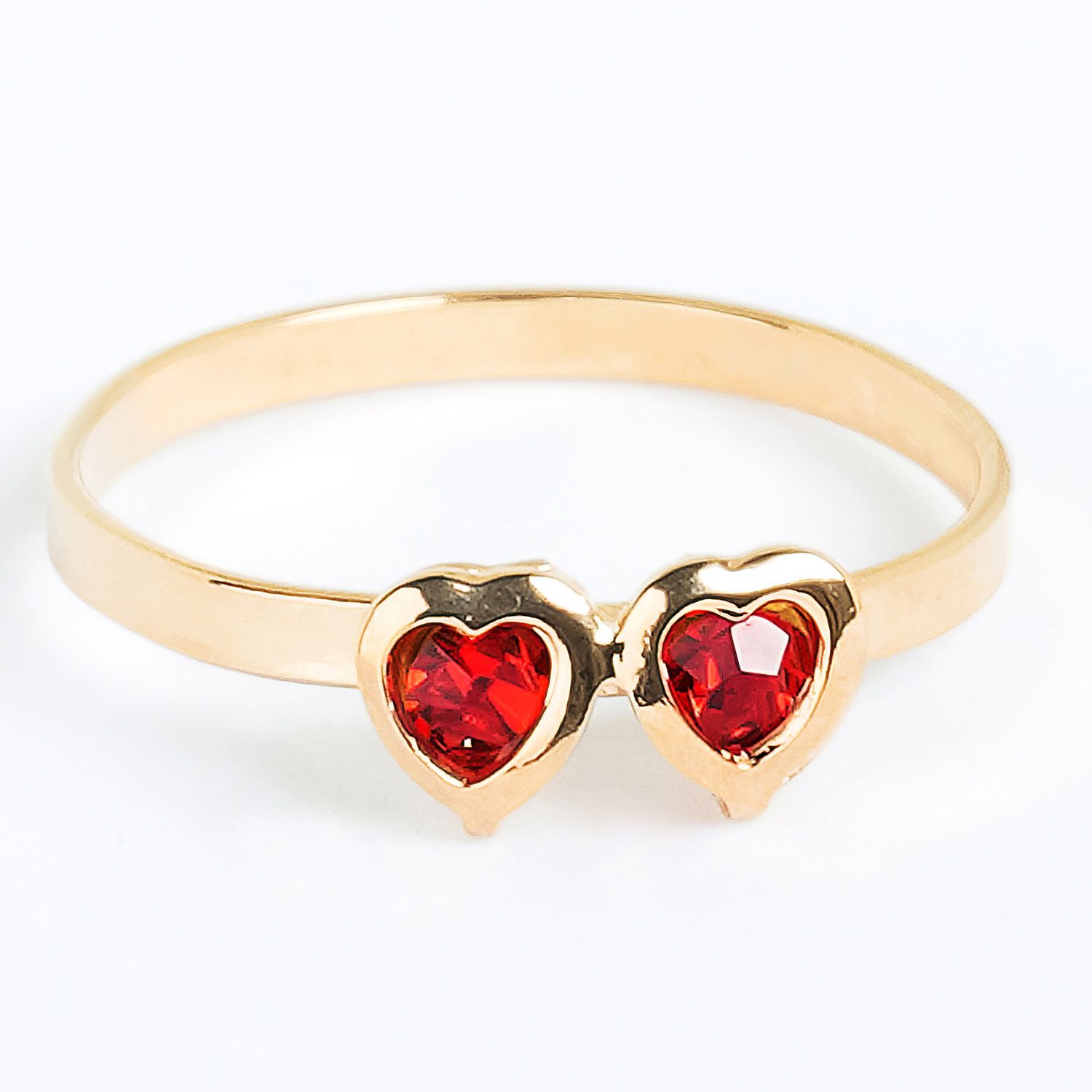 Anel Infantil Dois Corações com Strass Vermelho Ouro