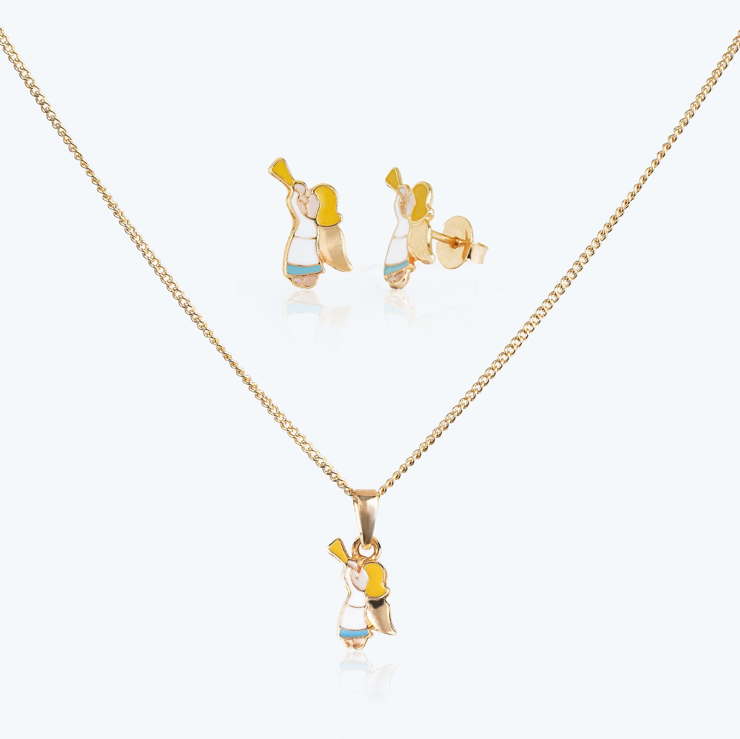 Conjunto Infantil Colar e Brincos Anjinho Ouro
