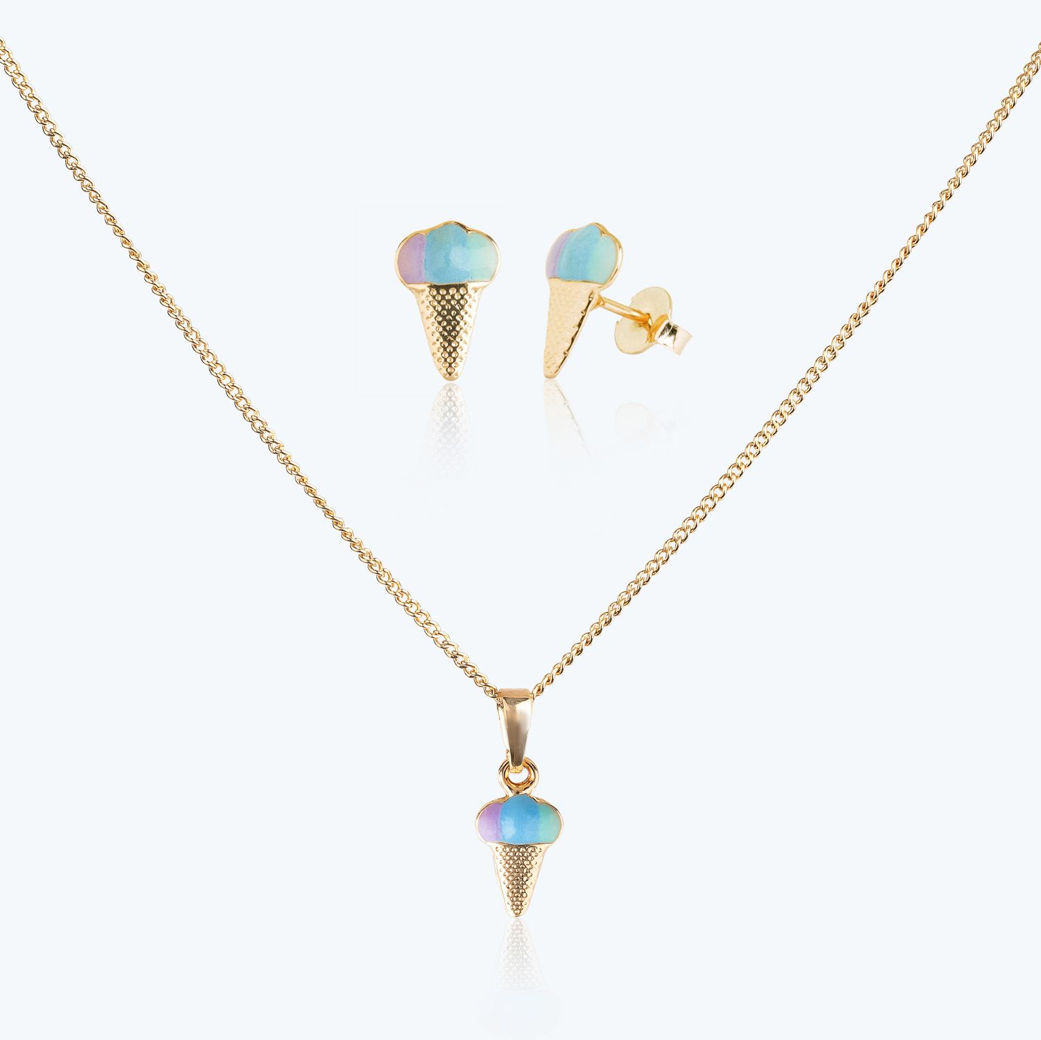 Conjunto Infantil Colar e Brincos Sorvetinho Colorido Ouro