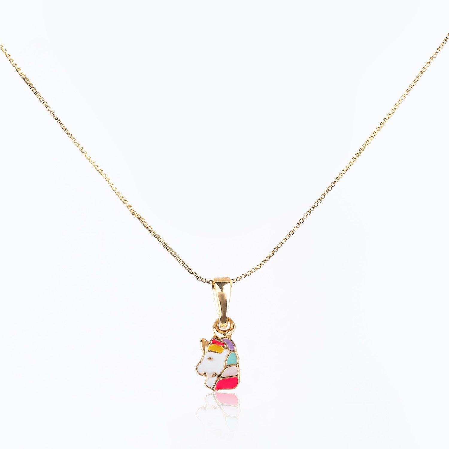 Conjunto Infantil Colar e Brincos Unicórnio Arco-íris Ouro