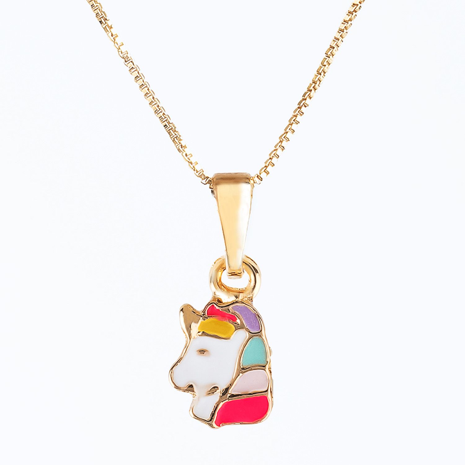 Conjunto Infantil Colar e Brincos Unicórnio Arco-íris Ouro