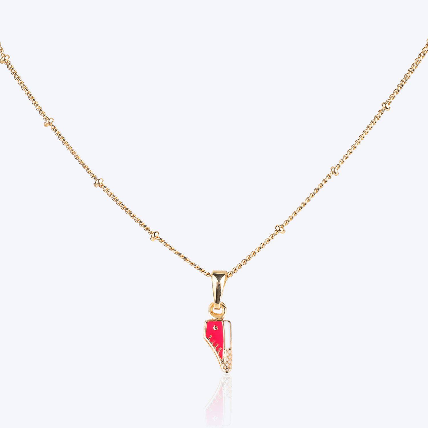 Conjunto Infantil Colar e Brincos Tênis Pink com Bolinhas Ouro