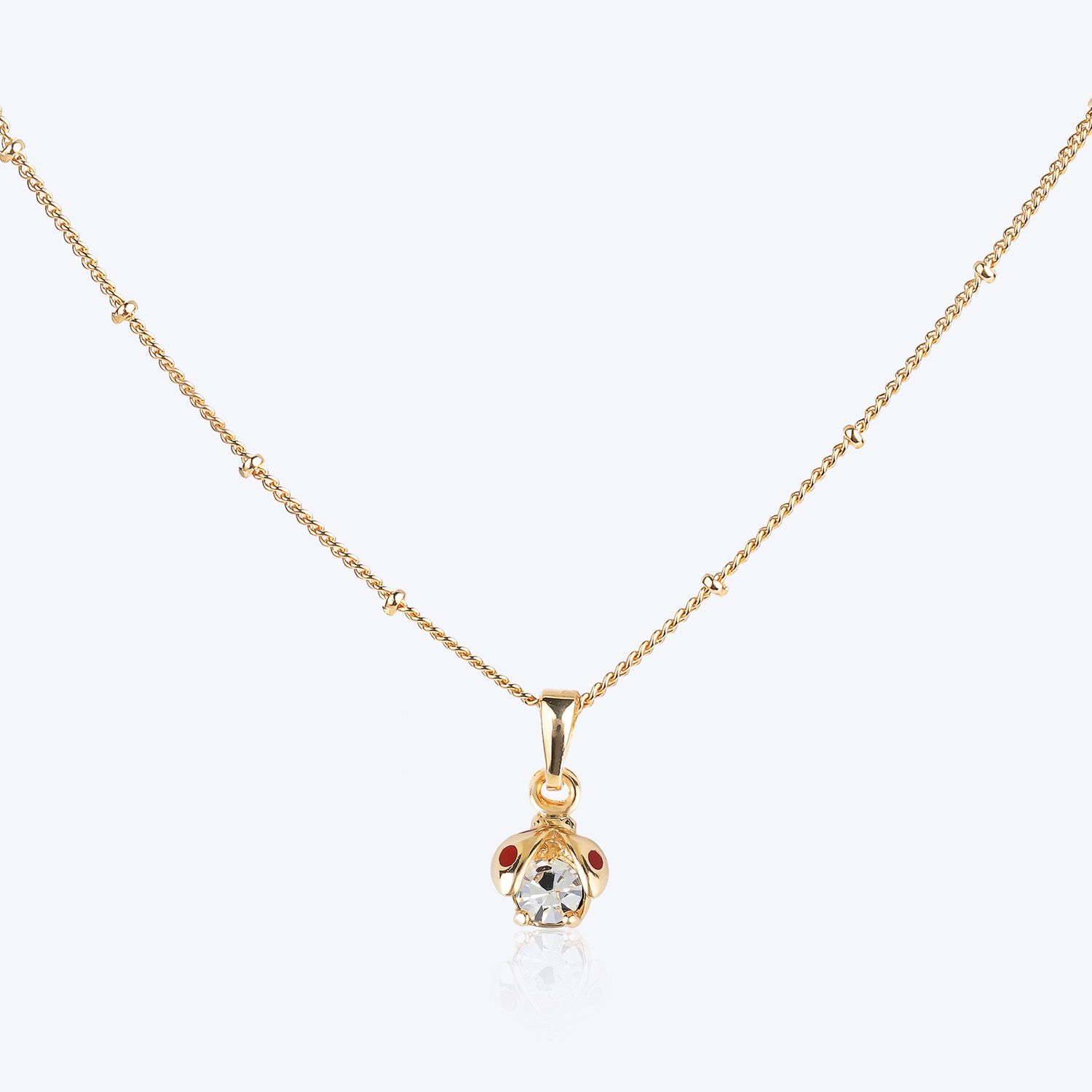 Conjunto Infantil Colar e Brincos Joaninha com Strass Ouro