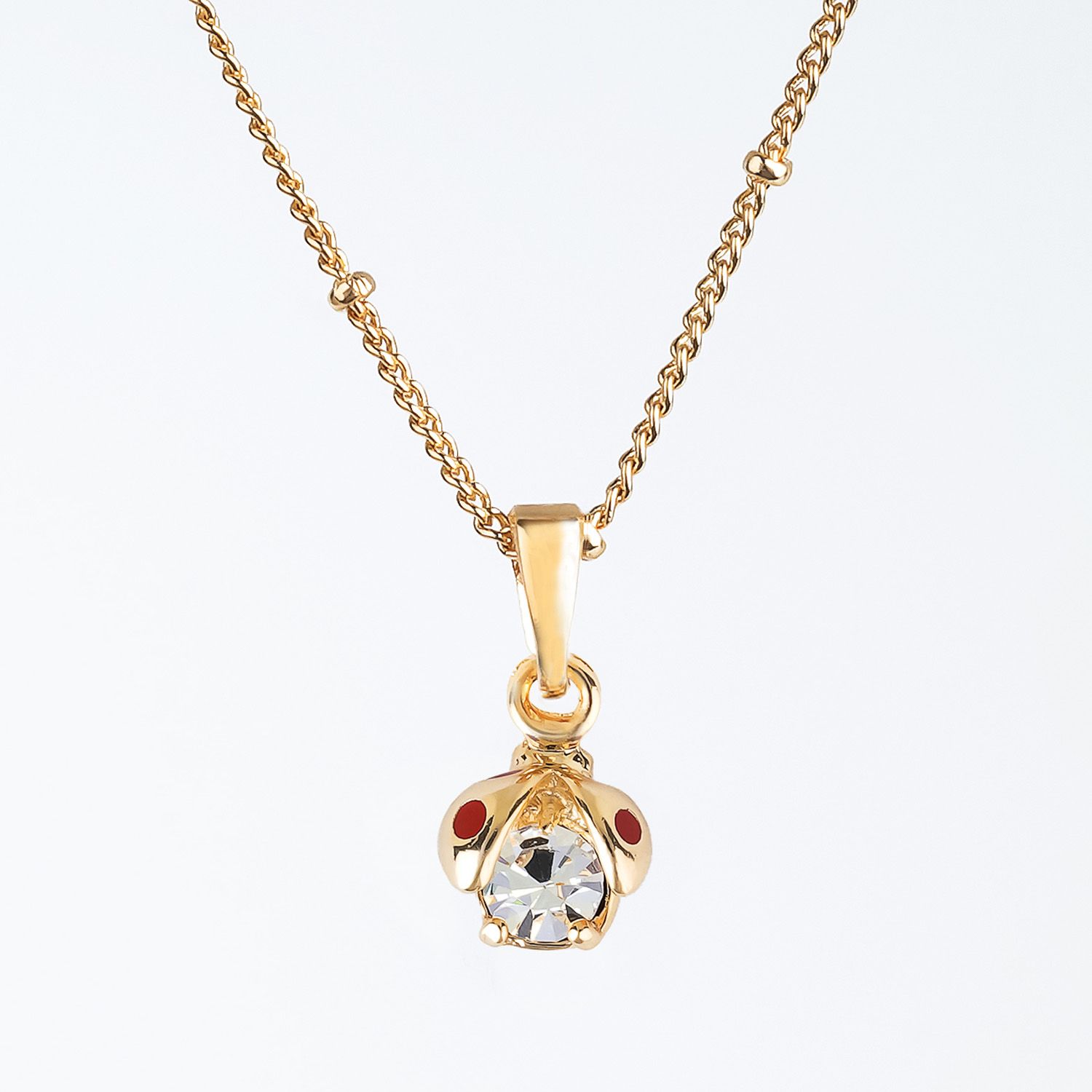 Conjunto Infantil Colar e Brincos Joaninha com Strass Ouro