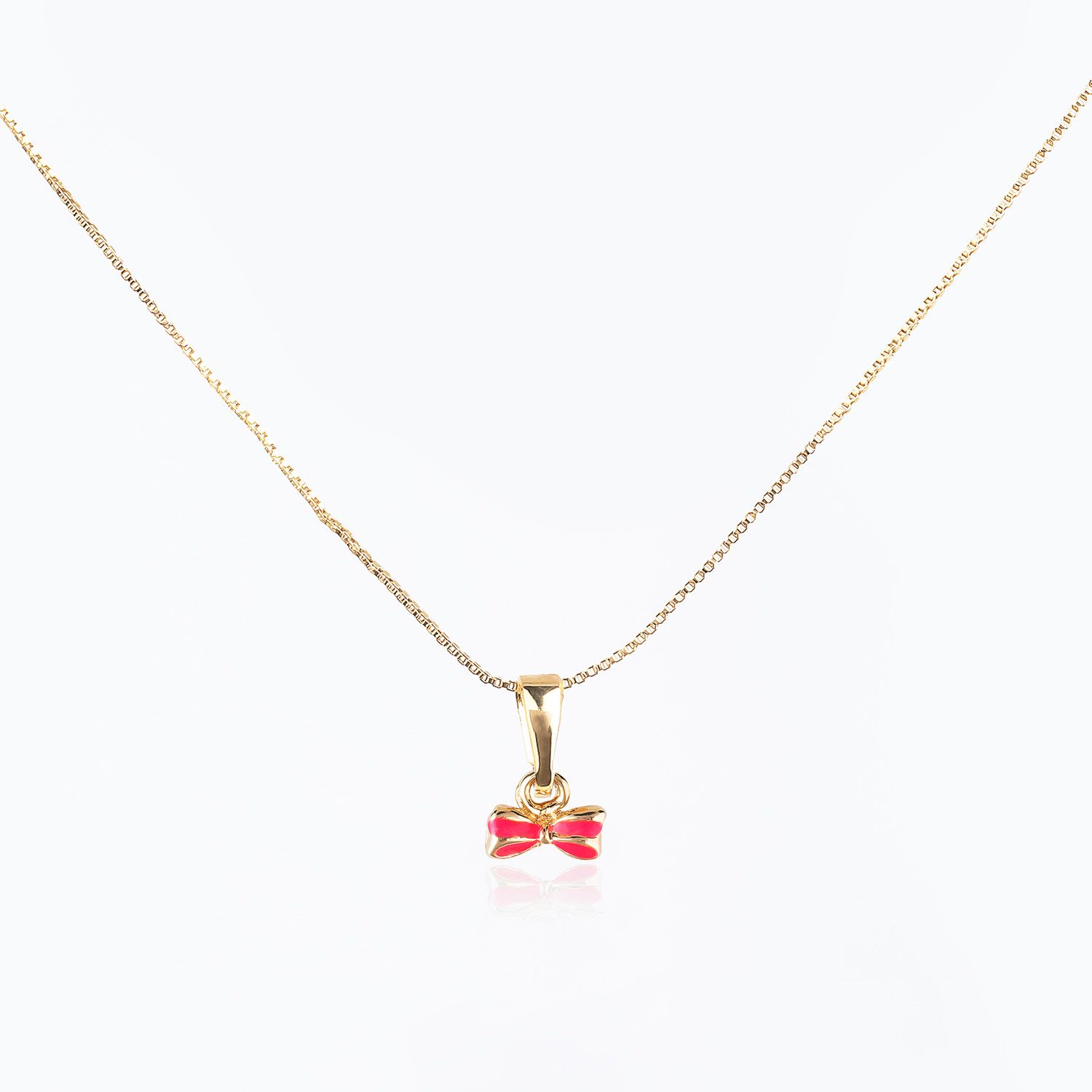 Conjunto Infantil Colar e Brincos Laço Pink e Ouro
