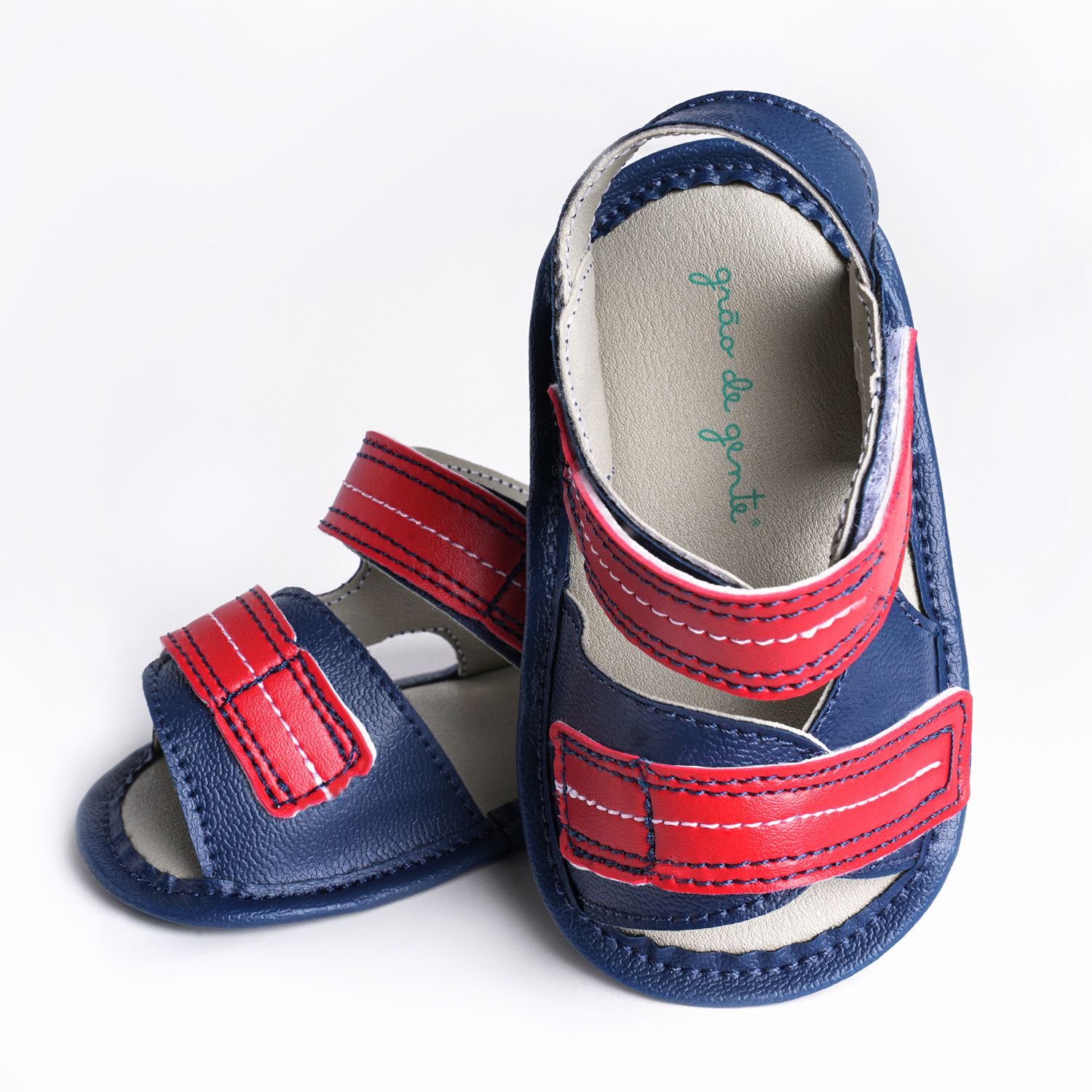 Sandália Papete de Bebê com Velcro Azul Marinho e Vermelho Tam 15