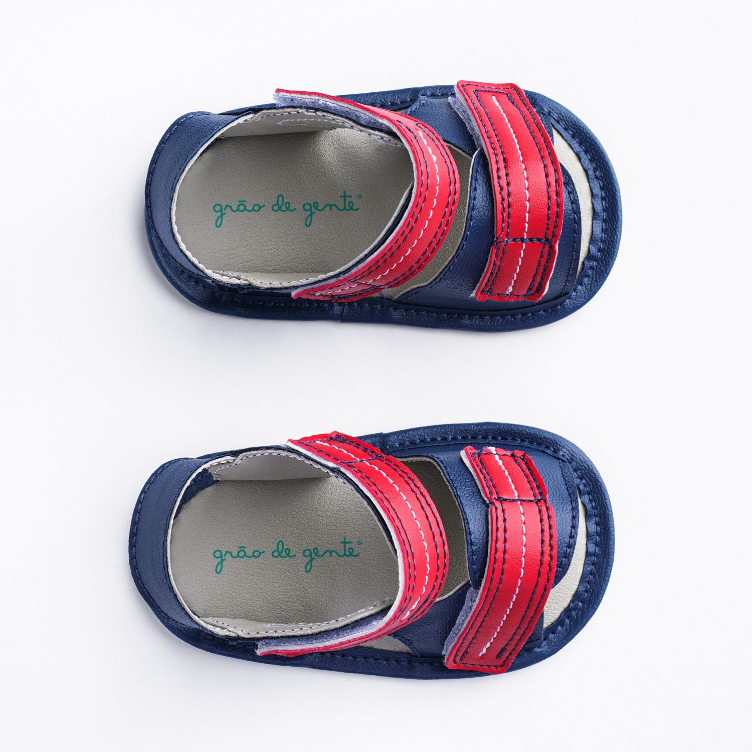 Sandália Papete de Bebê com Velcro Azul Marinho e Vermelho Tam 15