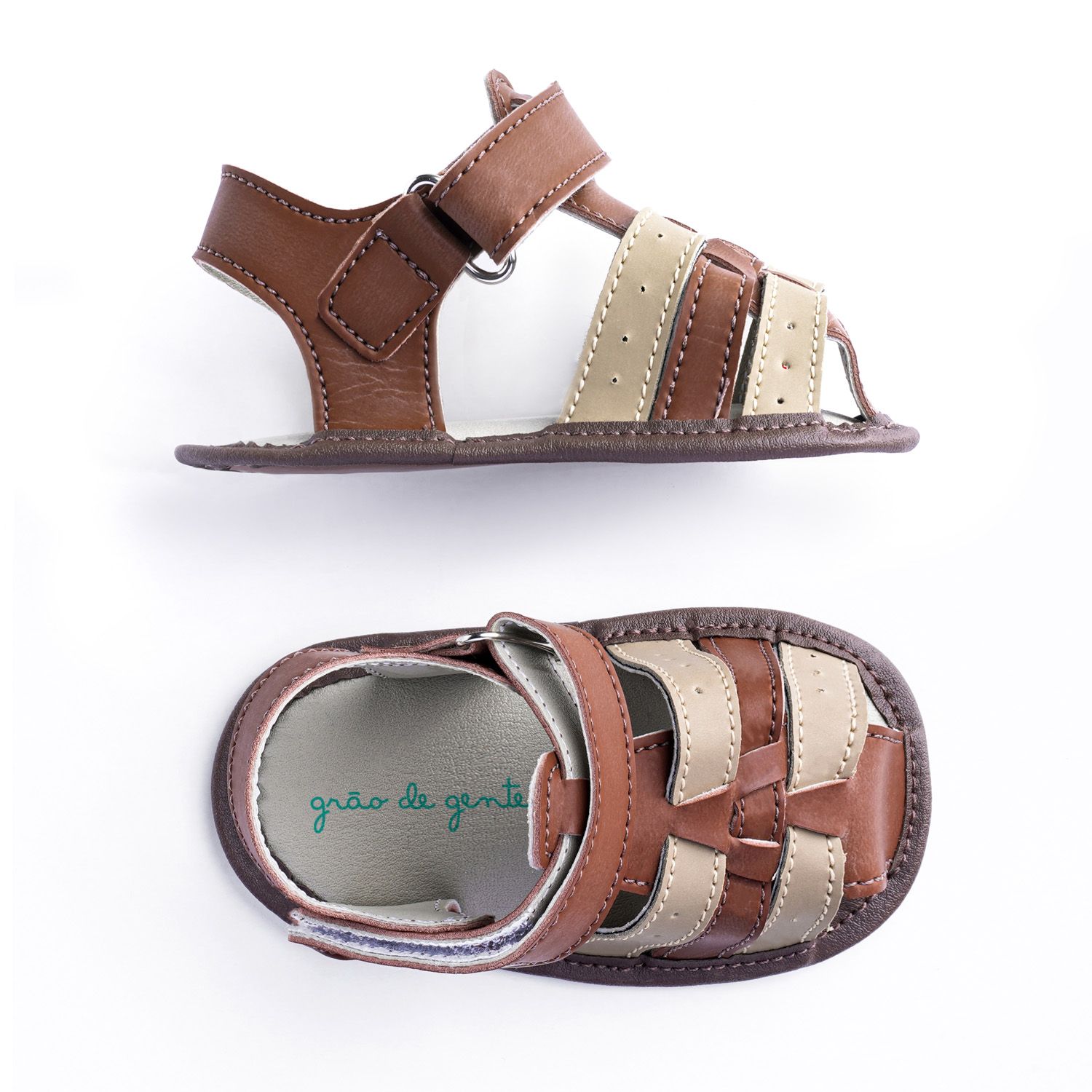 Sandália de Bebê Tiras Tricolor Marrom, Café e Bege Tam 14