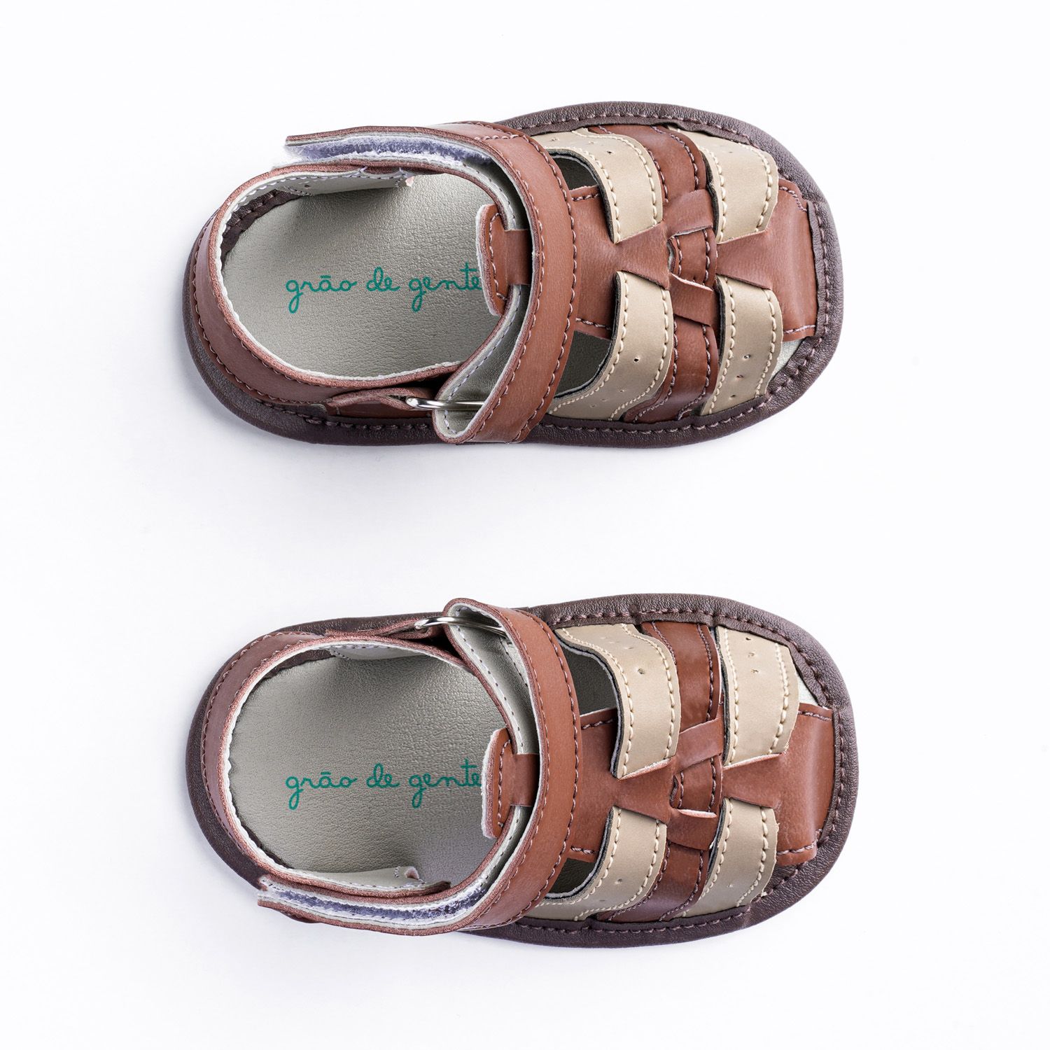 Sandália de Bebê Tiras Tricolor Marrom, Café e Bege Tam 14