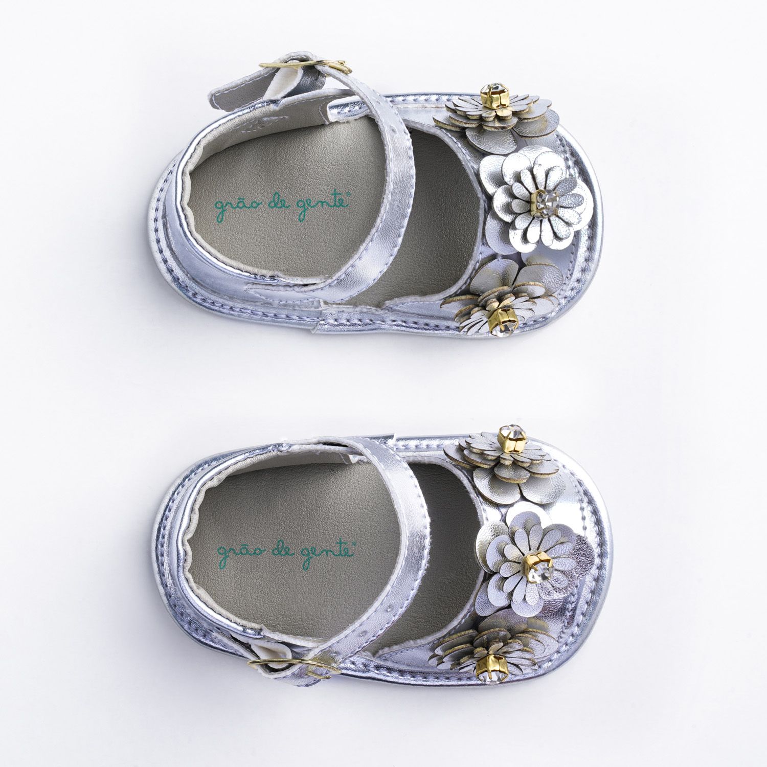 Sandália de Bebê Margaridas e Strass Prata Tam 15