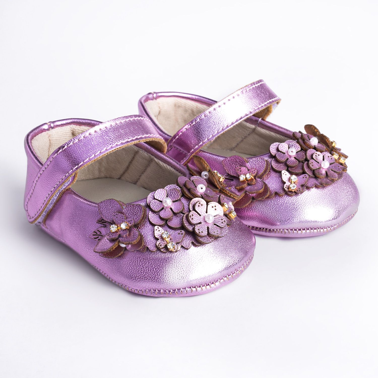 Sapatilha de Bebê Flores Primavera Strass e Pérola Rosé Tam 14