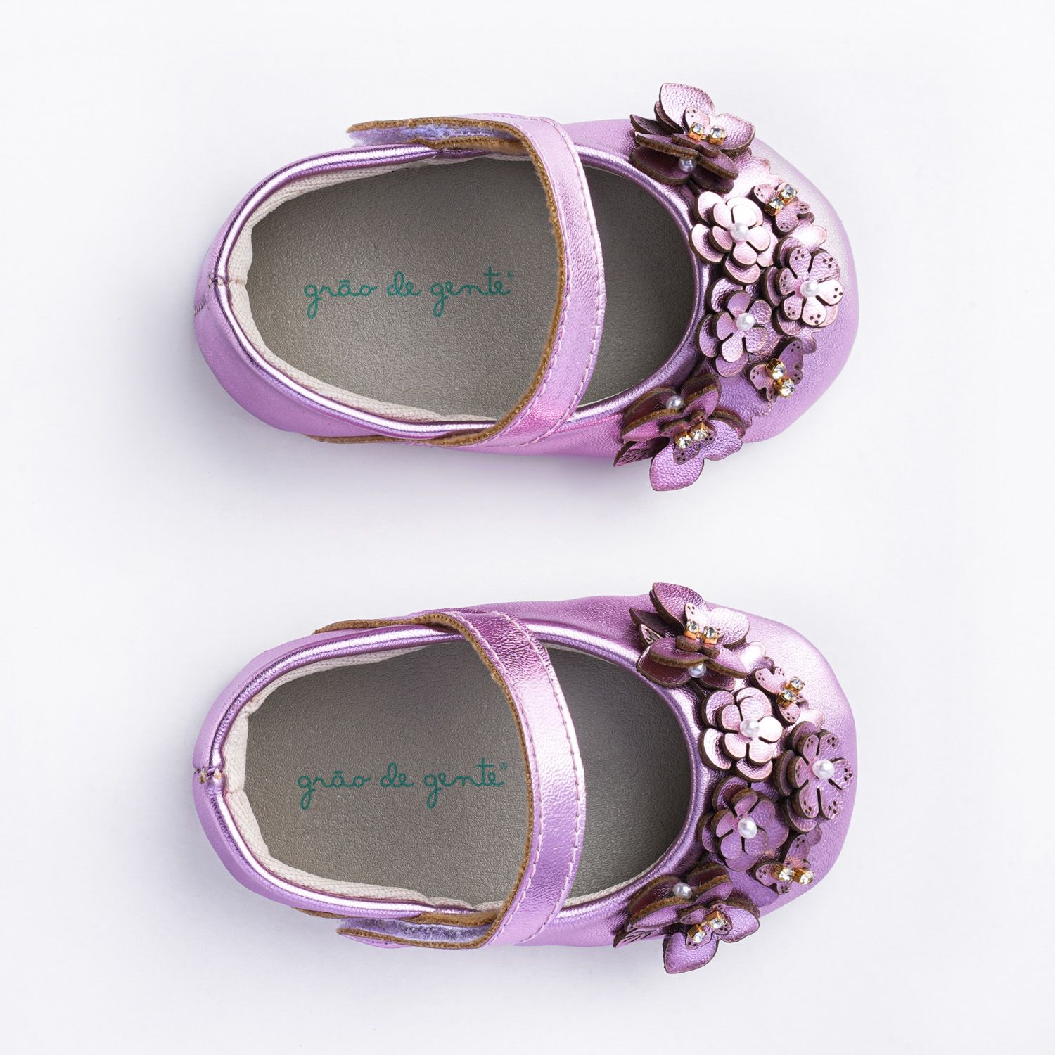 Sapatilha de Bebê Flores Primavera Strass e Pérola Rosé Tam 14