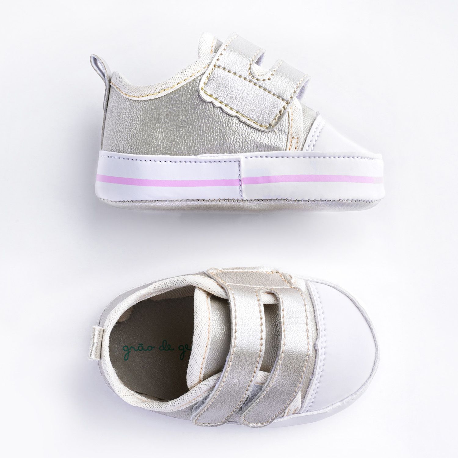 Tênis Bebê Casual Velcro Duplo Dourado Tam 17