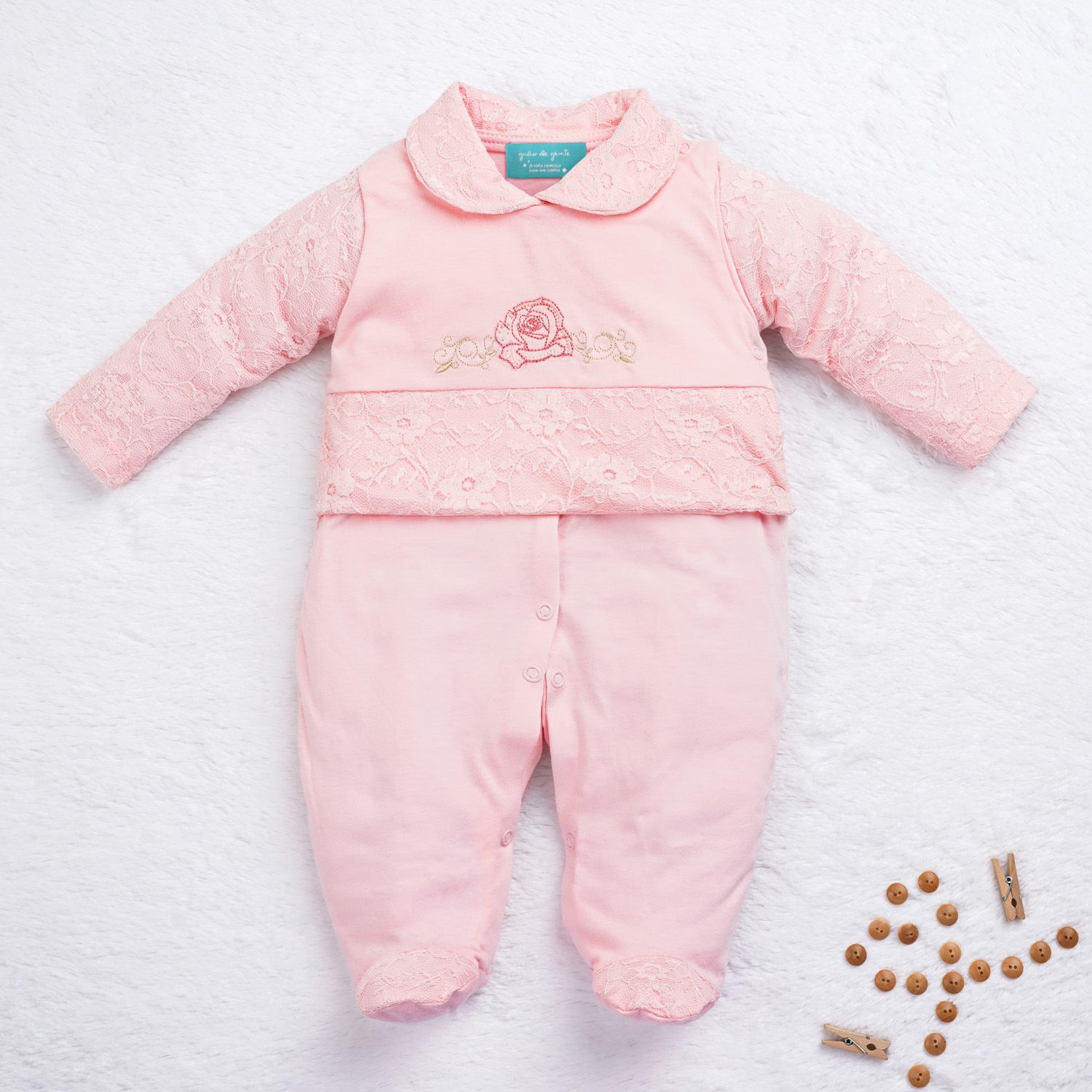 Saída Maternidade Renda Delicada Rosa 03 Peças