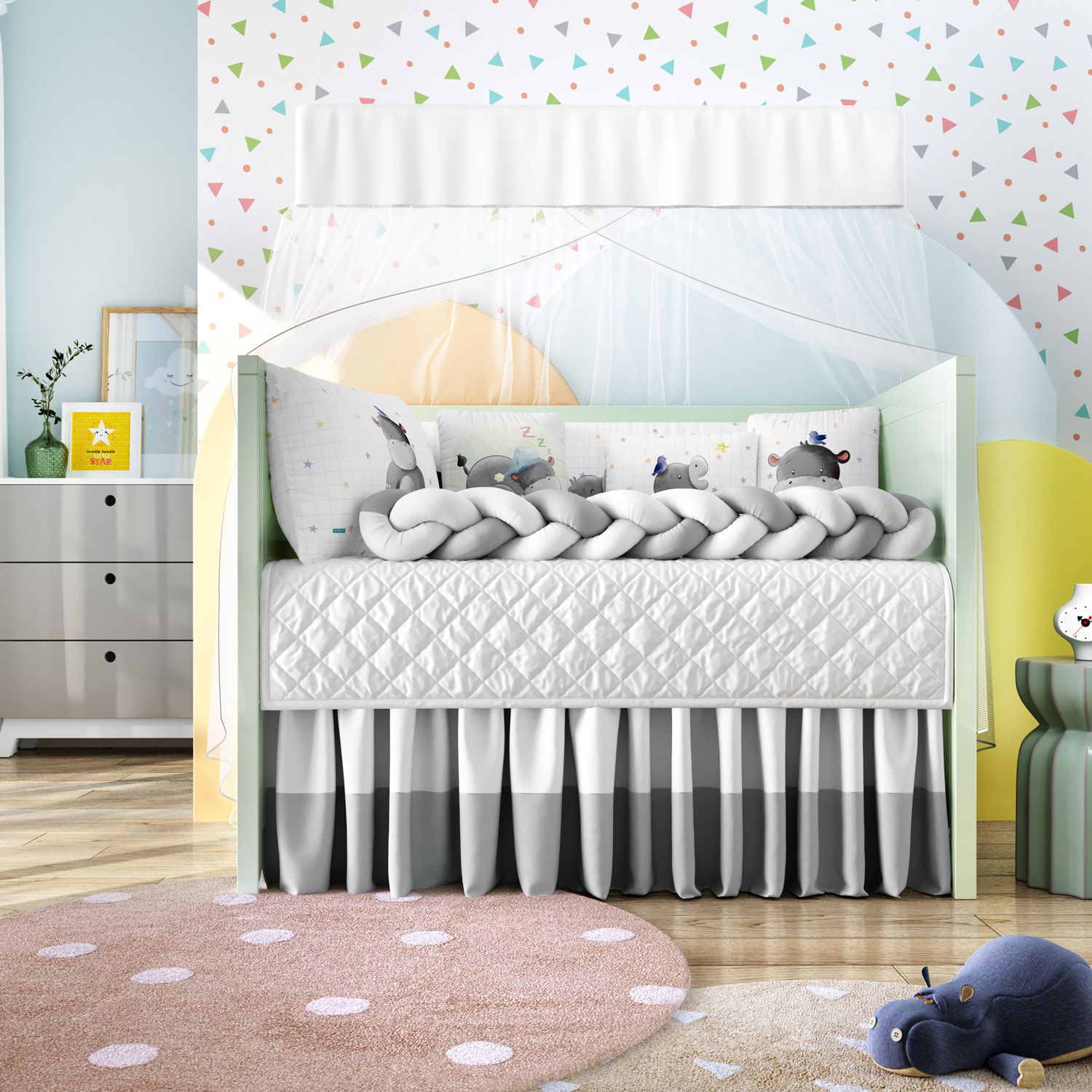 Kit Berço Trança Hipopótamo Estrelinha