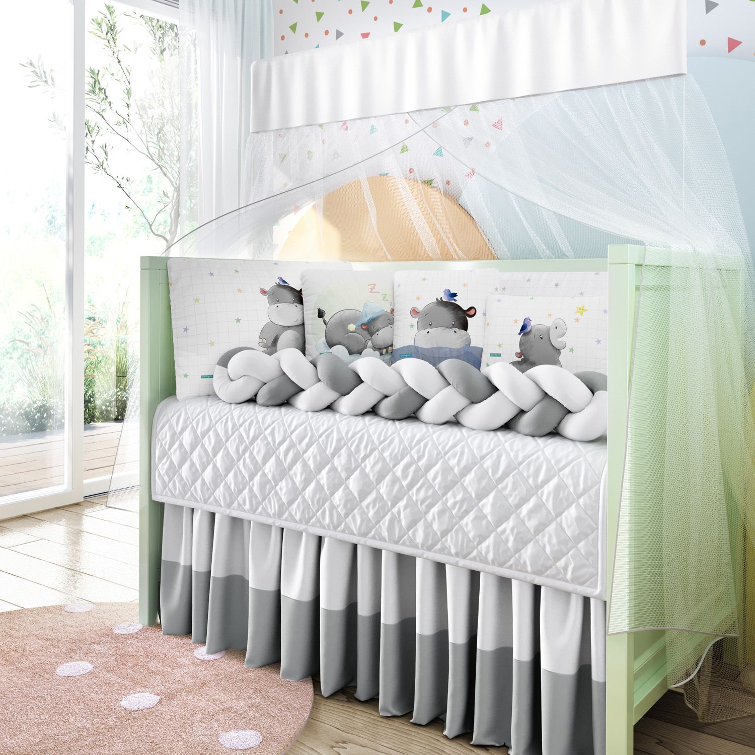 Kit Berço Trança Hipopótamo Estrelinha