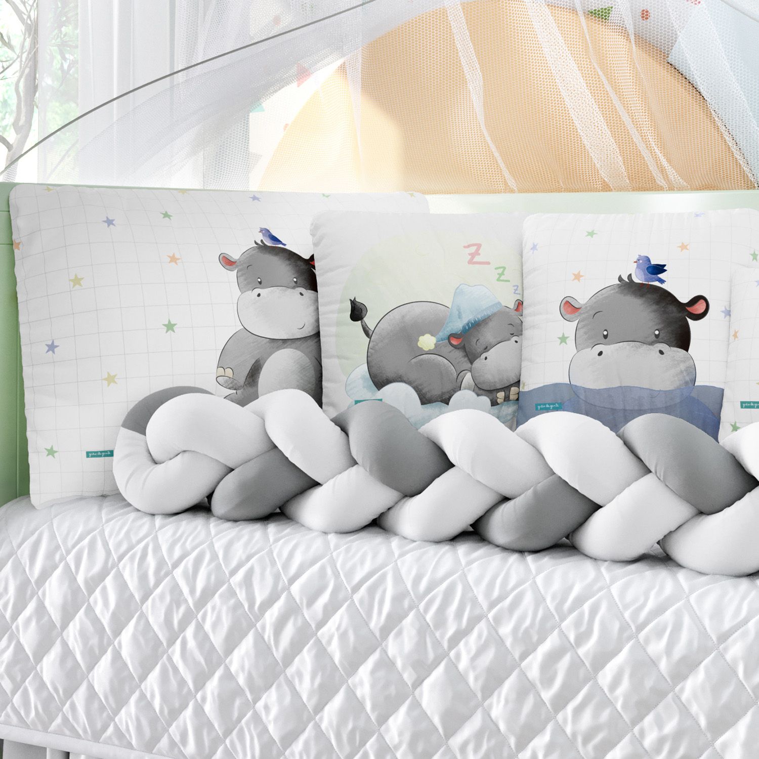 Kit Berço Trança Hipopótamo Estrelinha