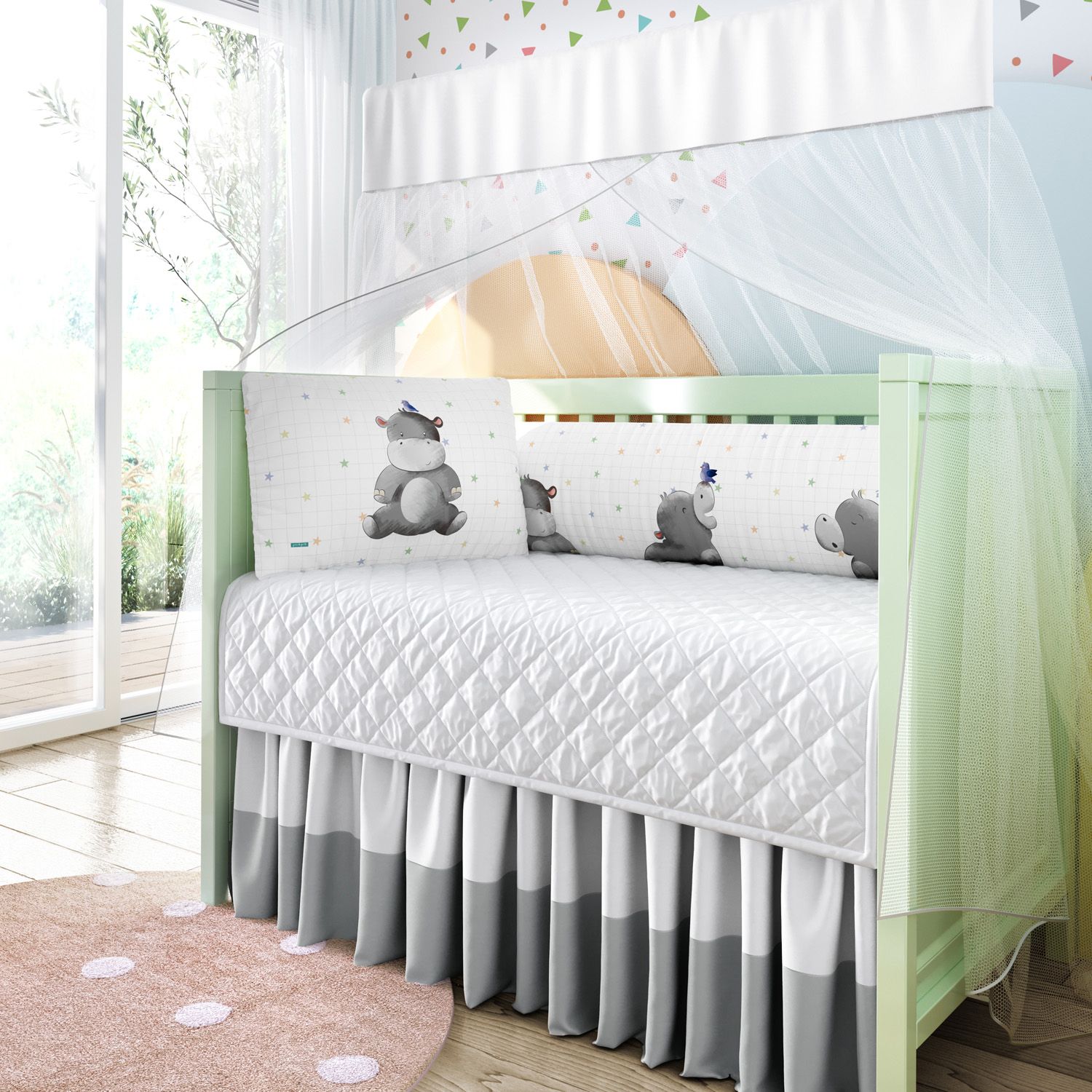 Kit Berço Trança Hipopótamo Estrelinha