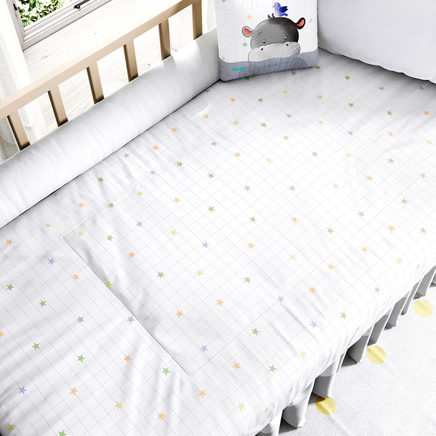 Edredom de Berço Quadriculado com Estrelinhas Coloridas