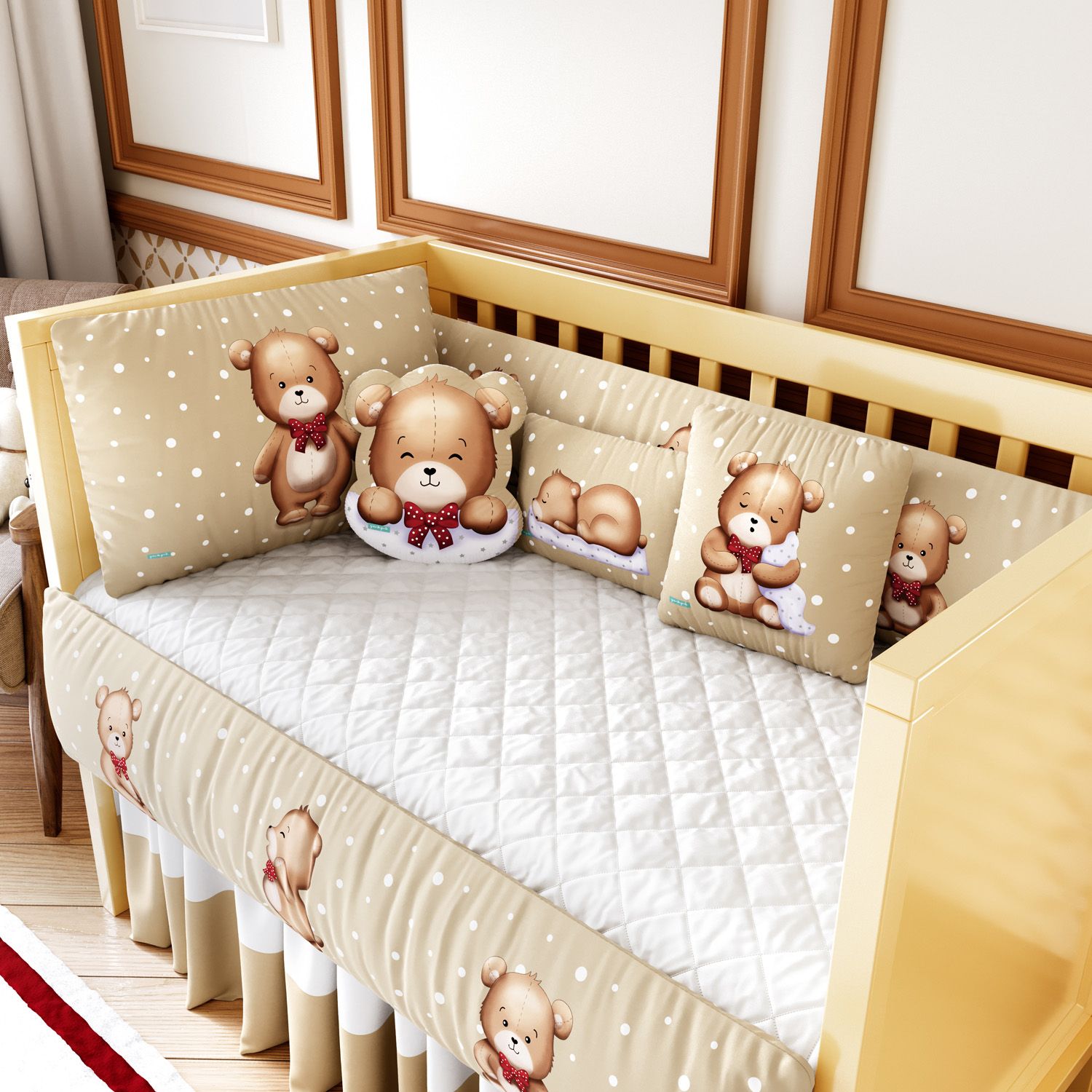 Kit Berço Ursinho Vintage Poá Bege