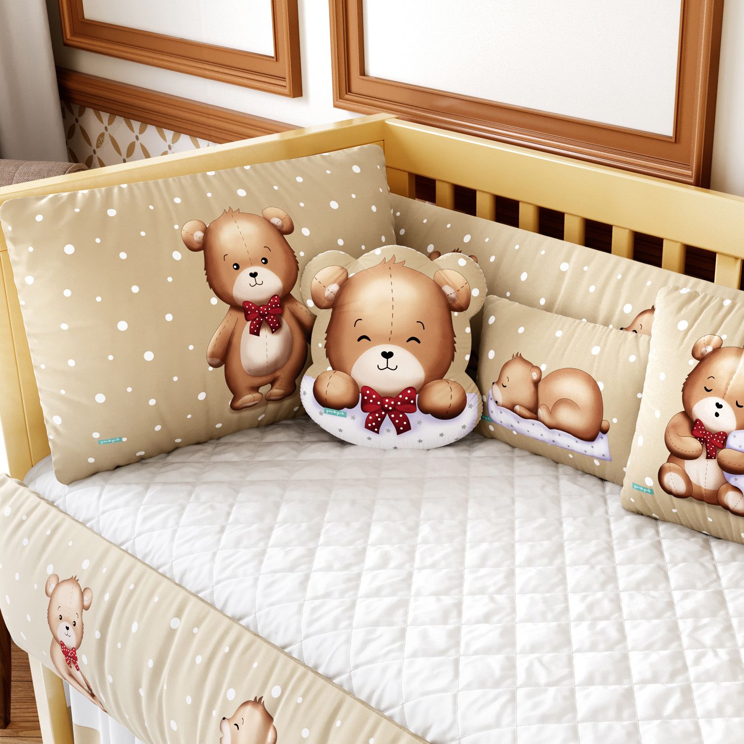 Kit Berço Ursinho Vintage Poá Bege